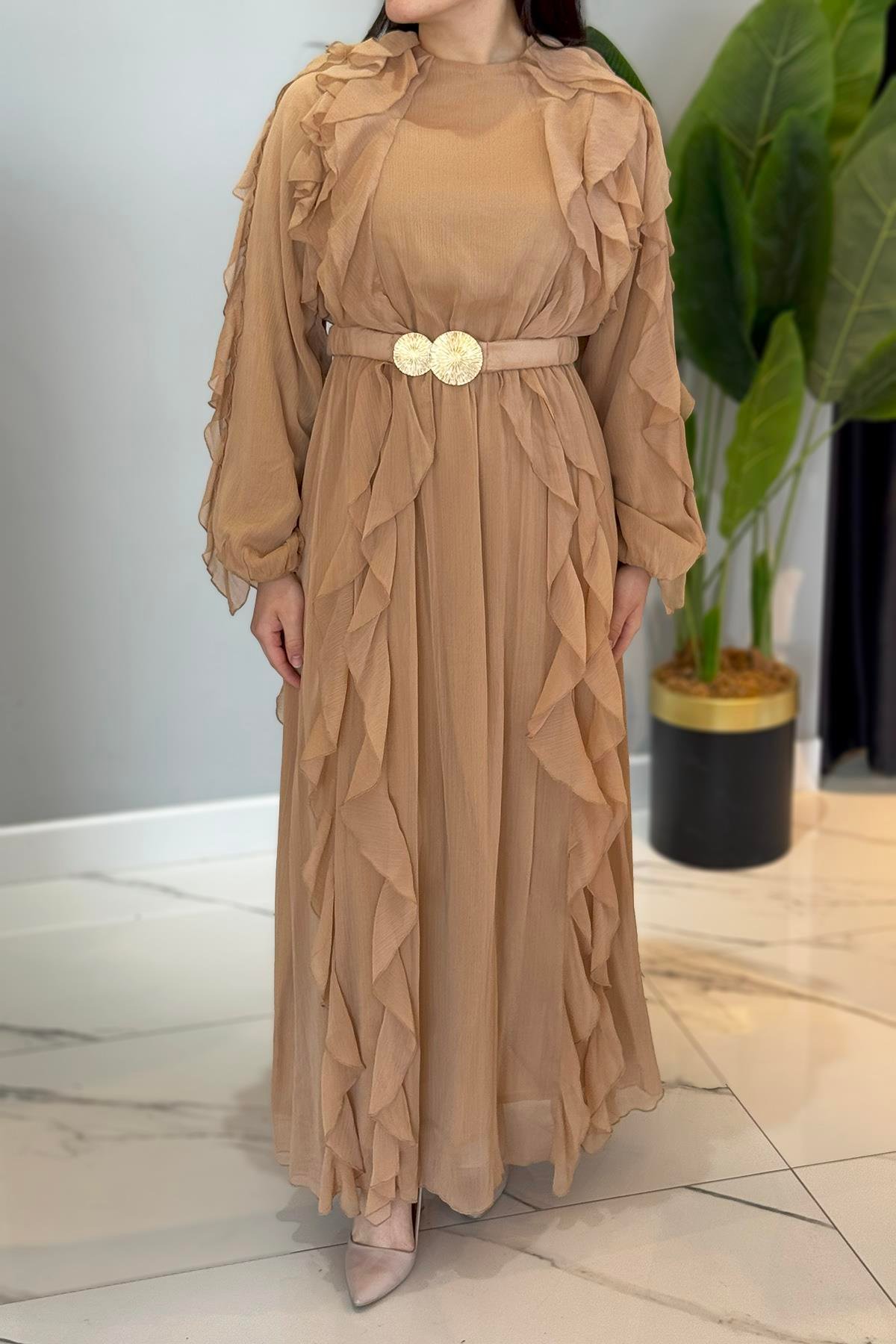 Missemramiss Special Ruffle Elbise 4807 Bej