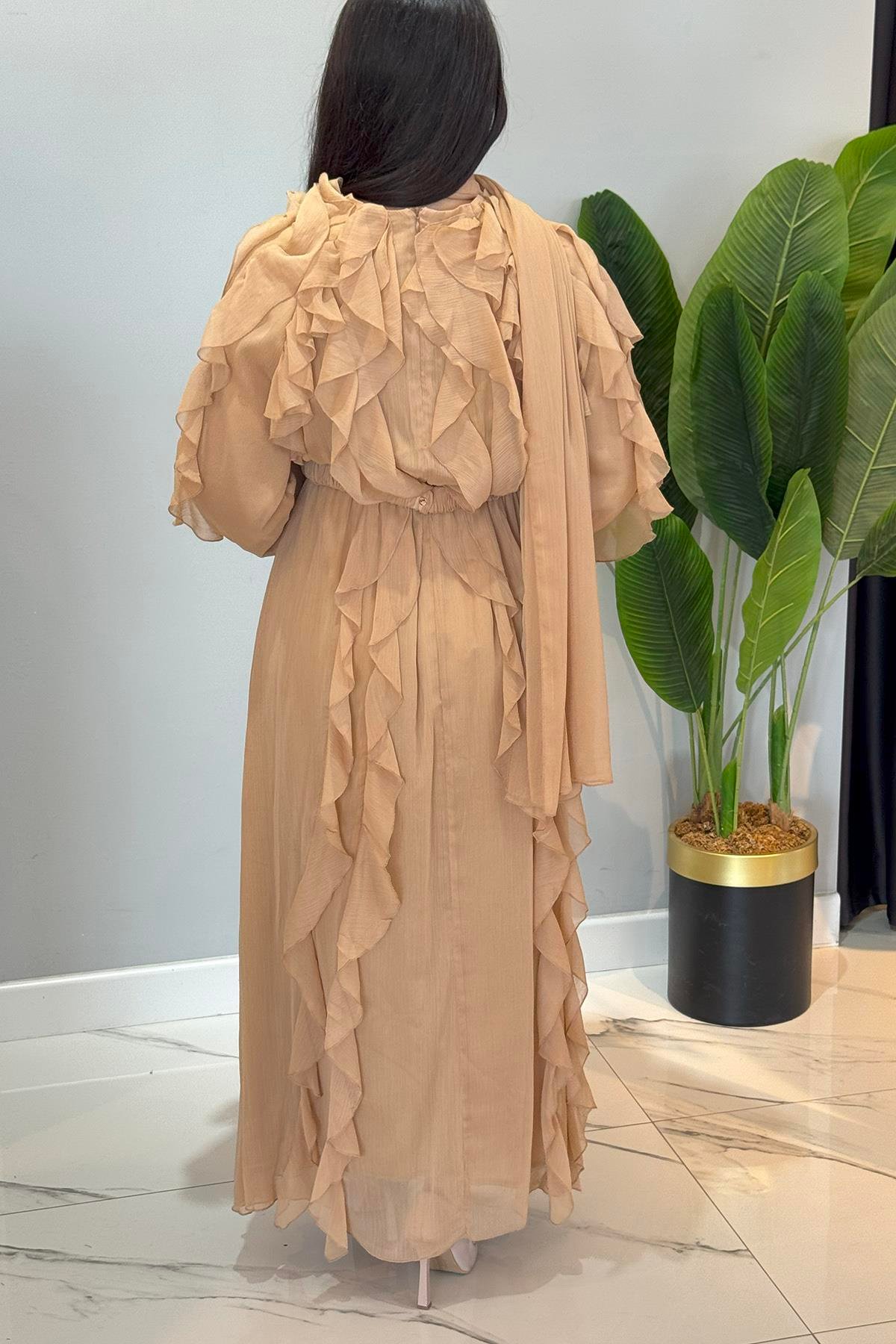 Missemramiss Special Ruffle Elbise 4807 Bej