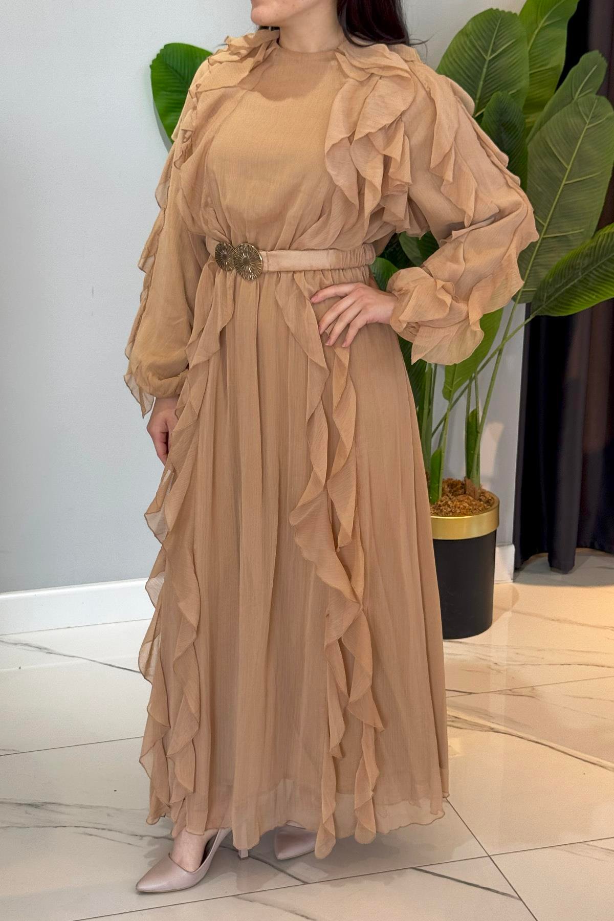 Missemramiss Special Ruffle Elbise 4807 Bej