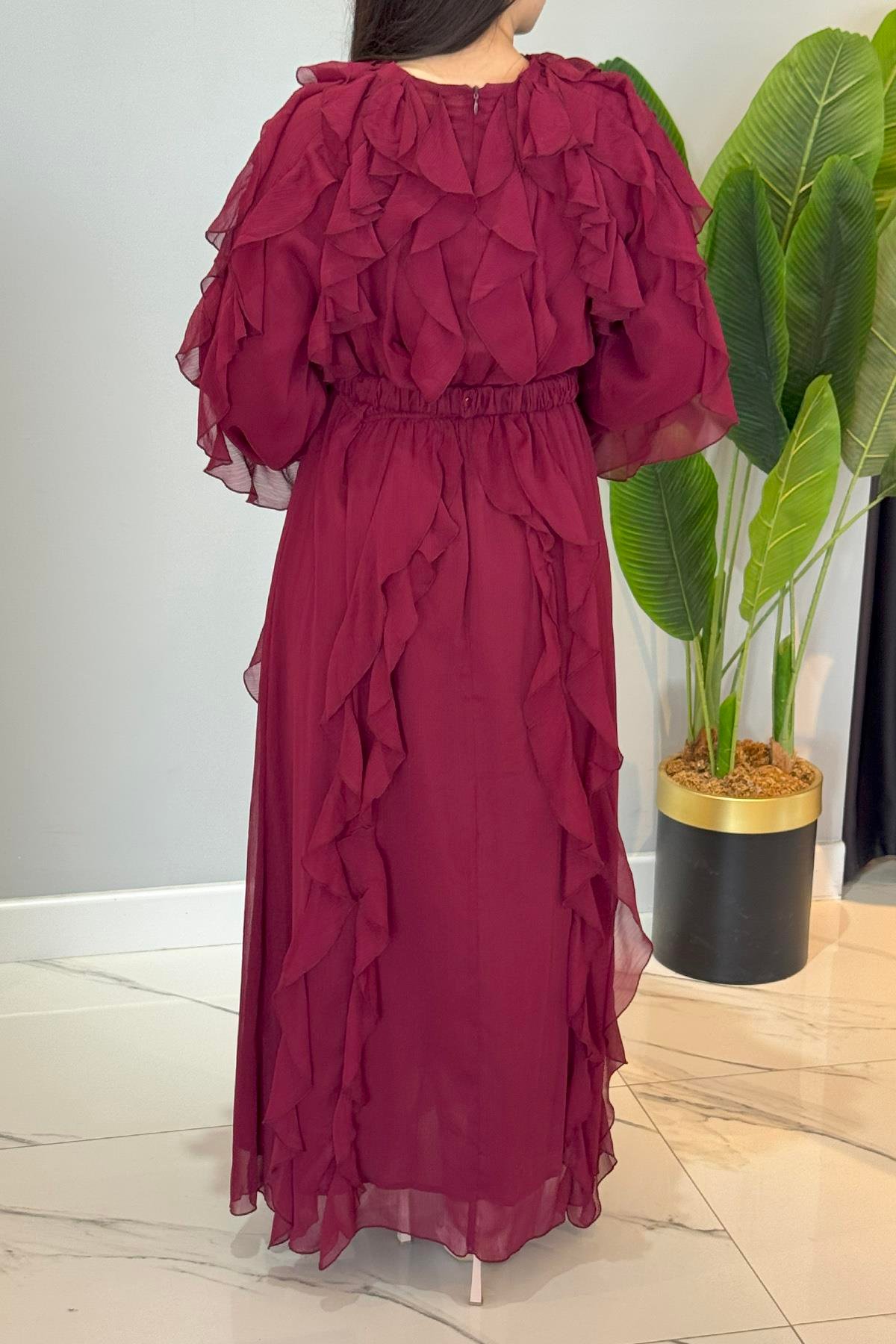 Missemramiss Special Ruffle Elbise 4807 Bordo