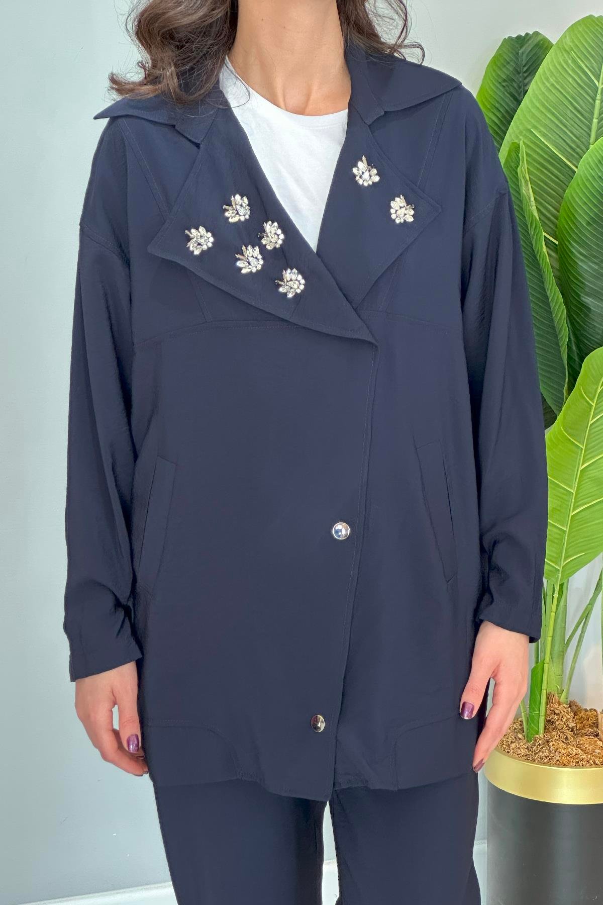 Missemramiss Taş Detay Pantolonlu Takım 4773 Lacivert