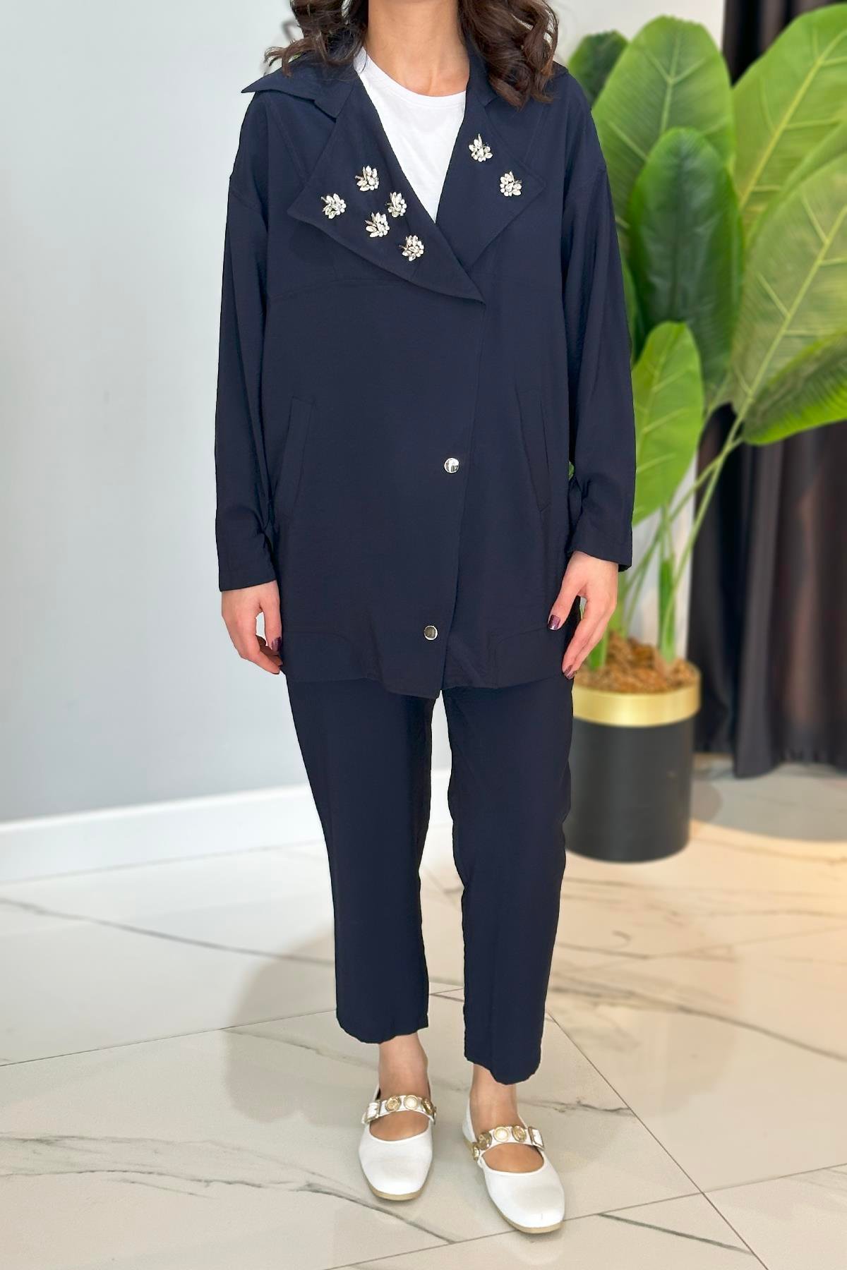Missemramiss Taş Detay Pantolonlu Takım 4773 Lacivert