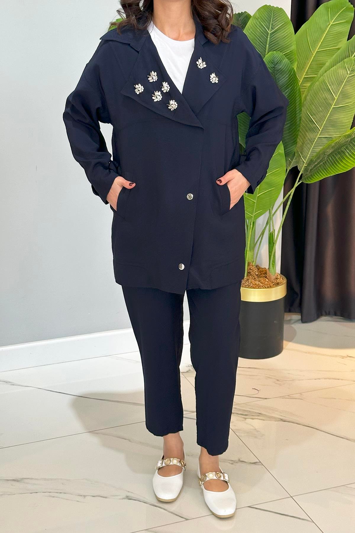 Missemramiss Taş Detay Pantolonlu Takım 4773 Lacivert