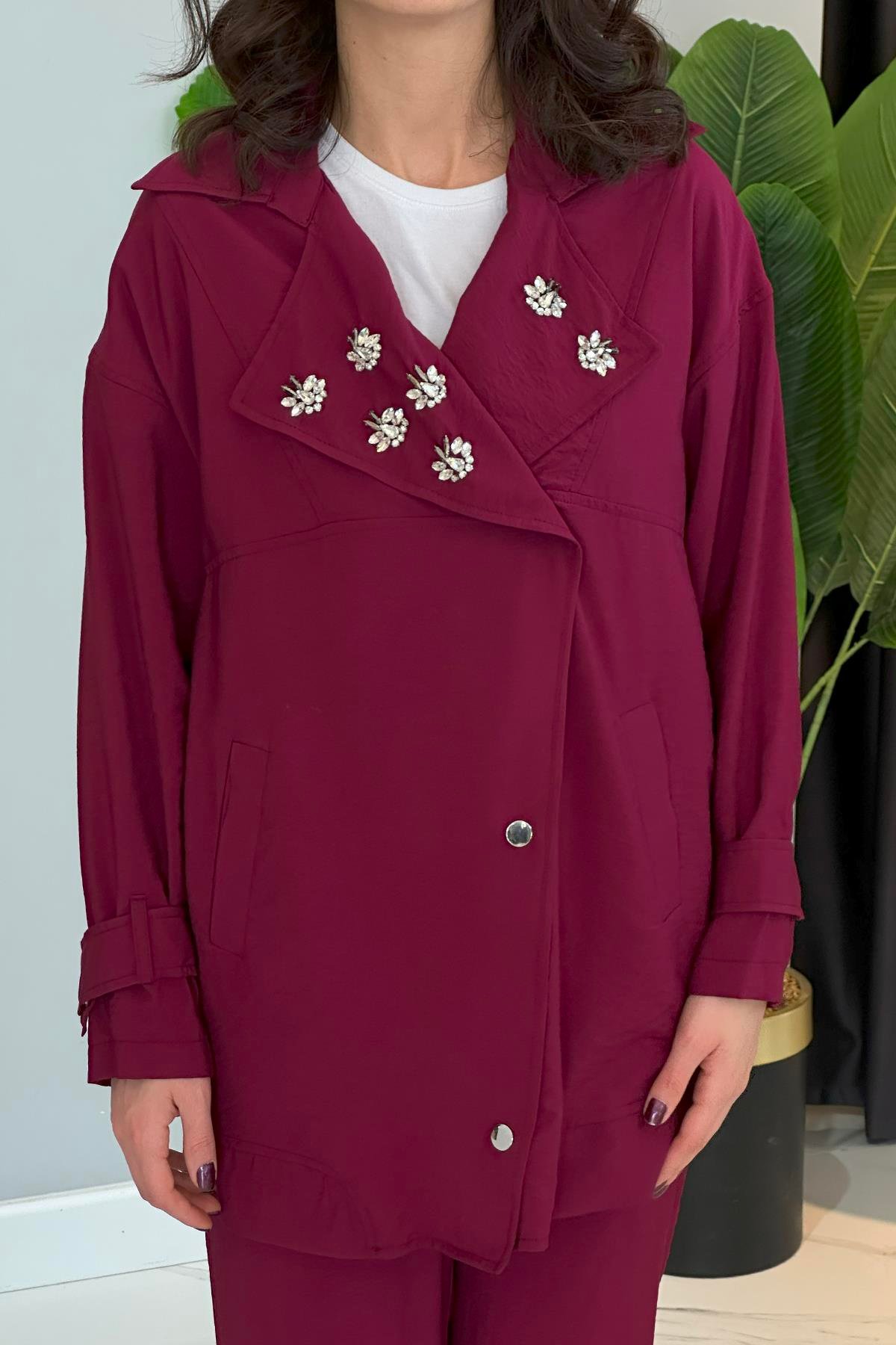 Missemramiss Taş Detay Pantolonlu Takım 4773 Mürdüm