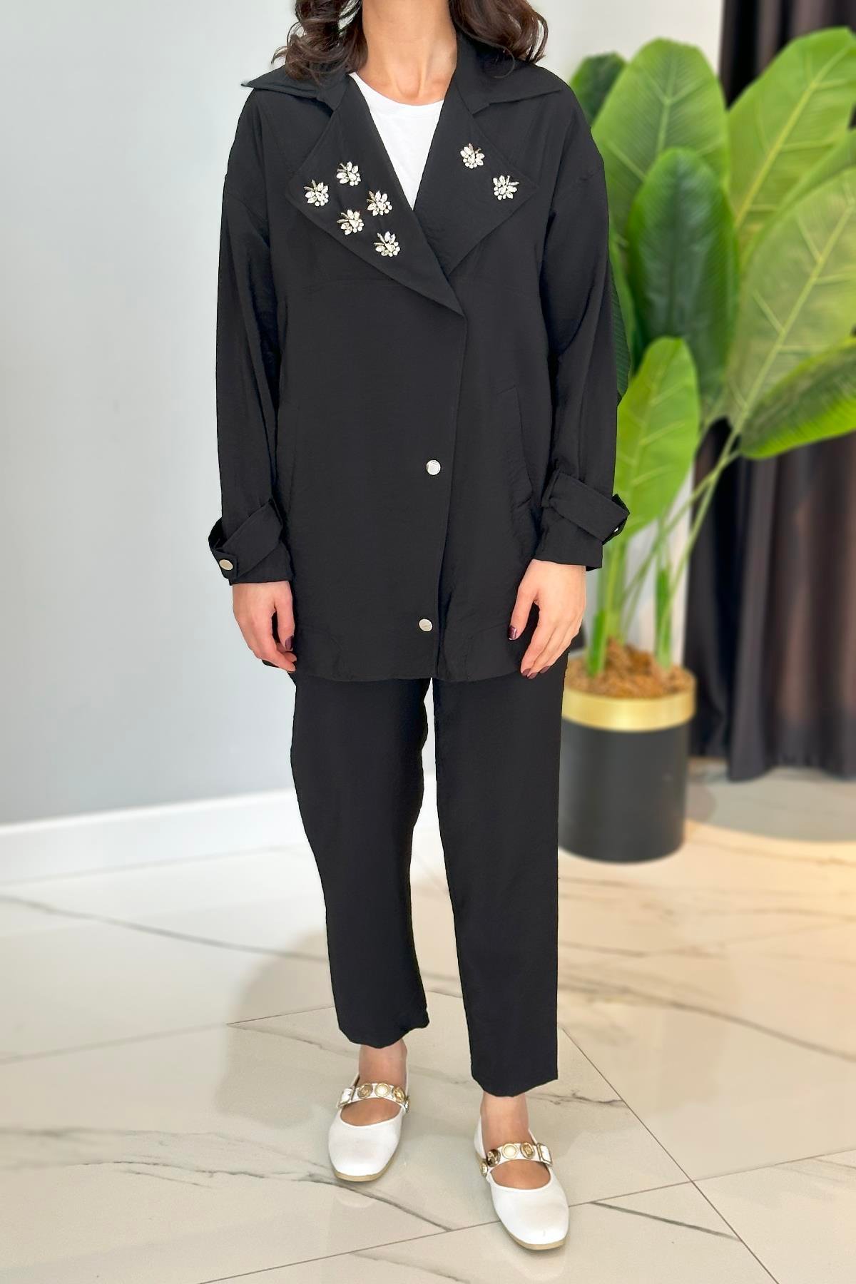 Missemramiss Taş Detay Pantolonlu Takım 4773 Siyah