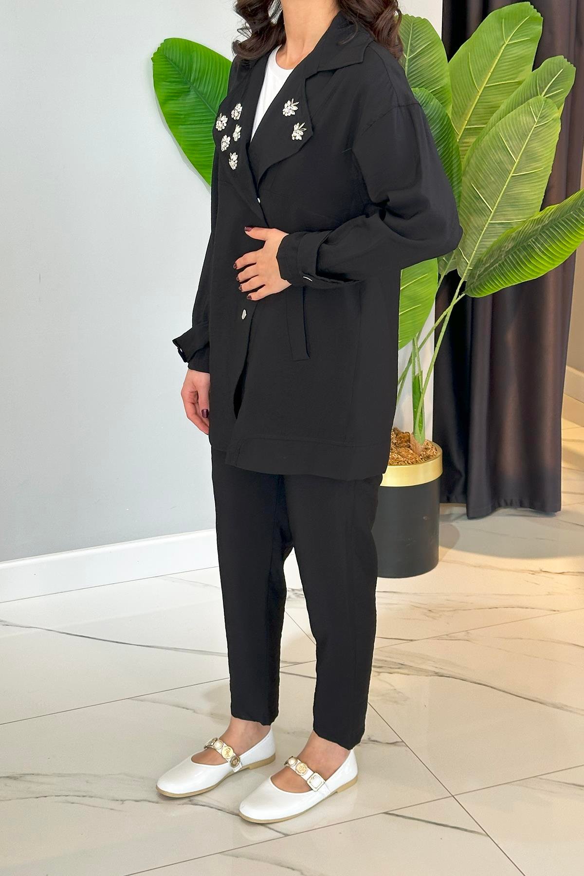 Missemramiss Taş Detay Pantolonlu Takım 4773 Siyah