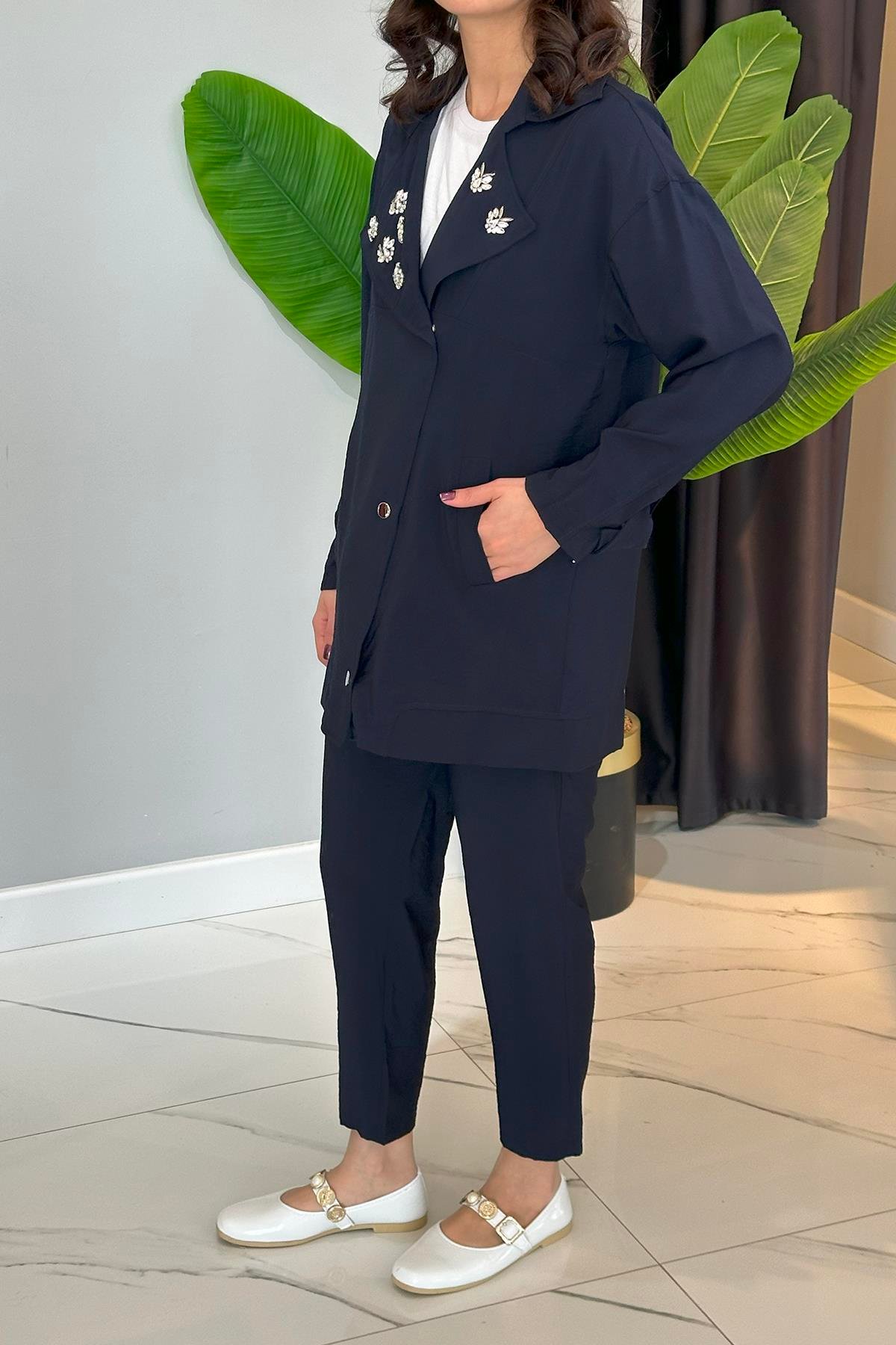 Missemramiss Taş Detay Pantolonlu Takım 4773 Lacivert