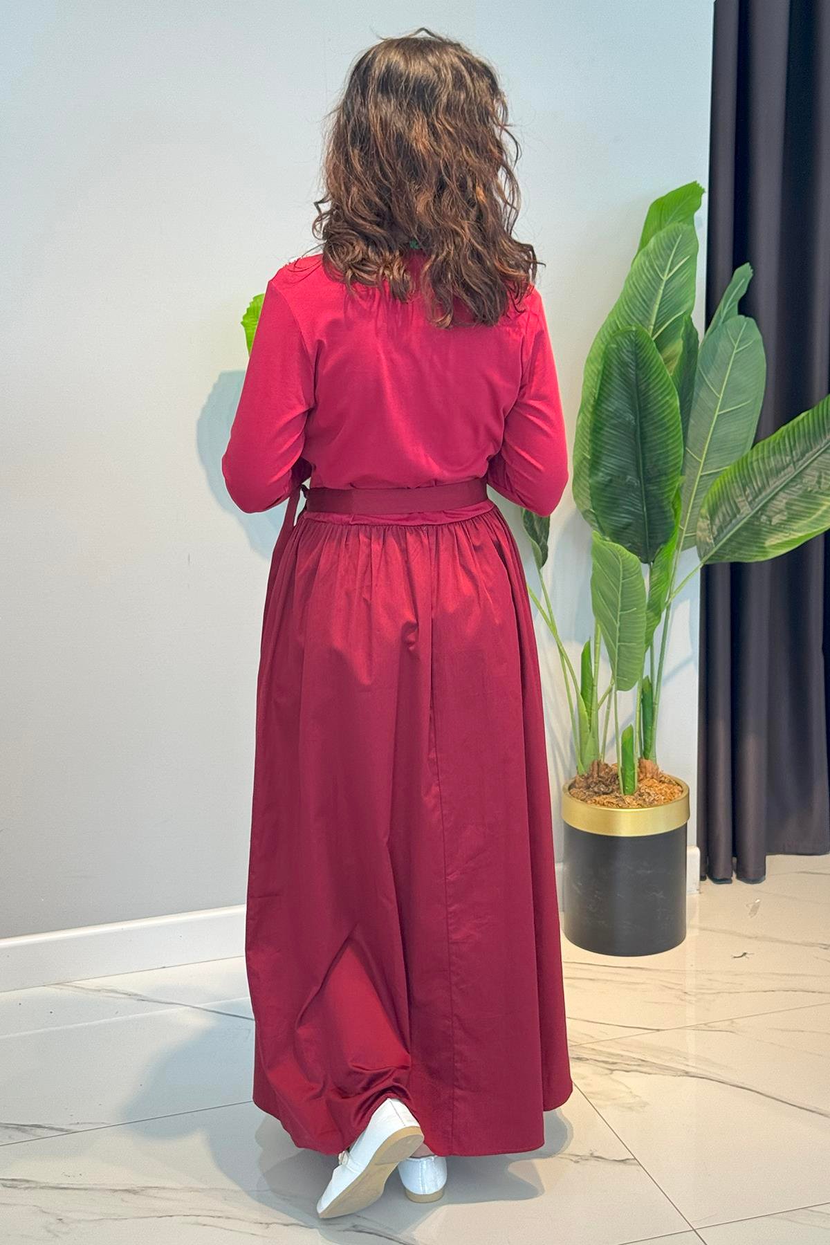 Missemramiss Taş İşlemeli Comfort Elbise 4762 Bordo