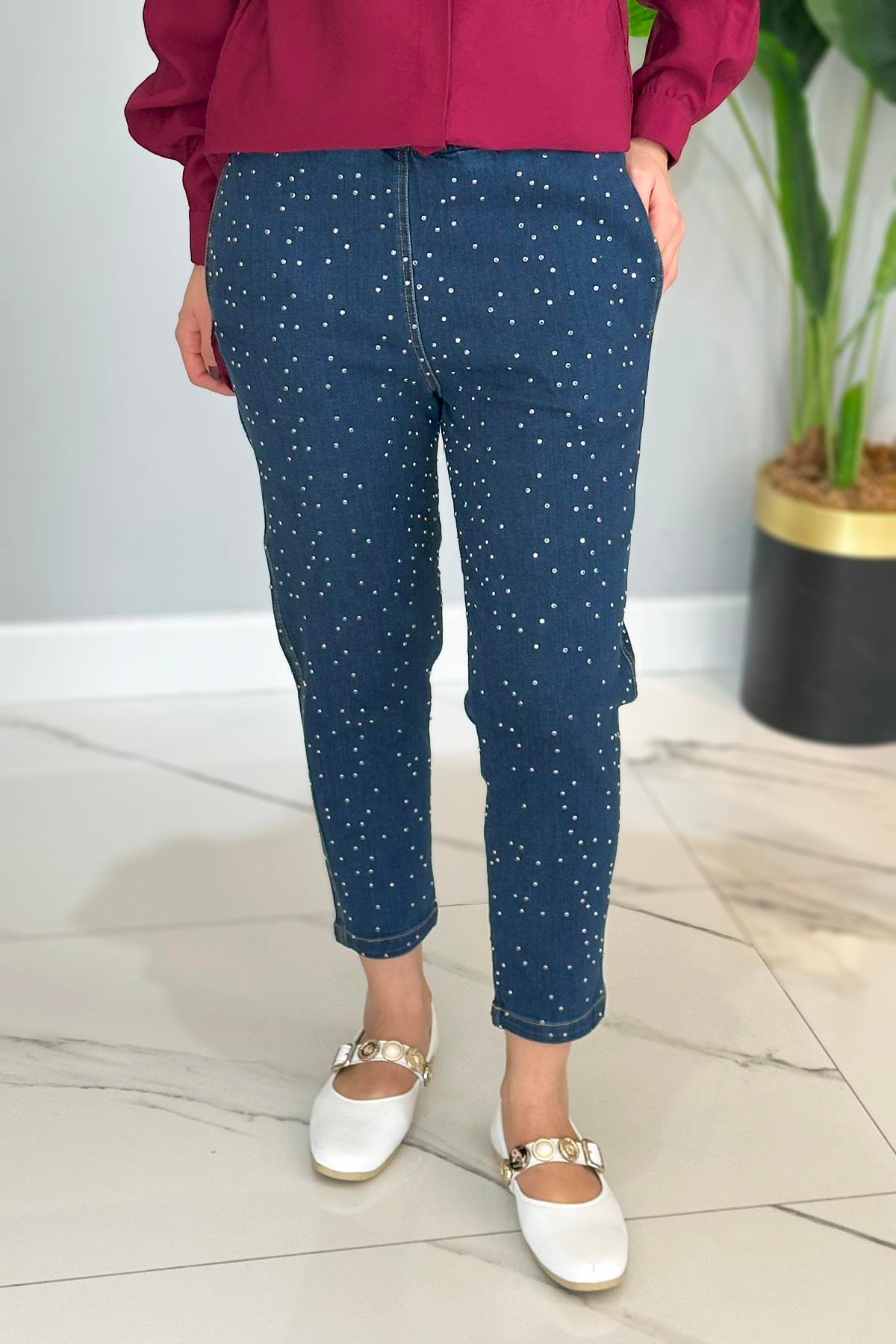 Missemramiss Taşlı Denim Pantolon 4810 Lacivert