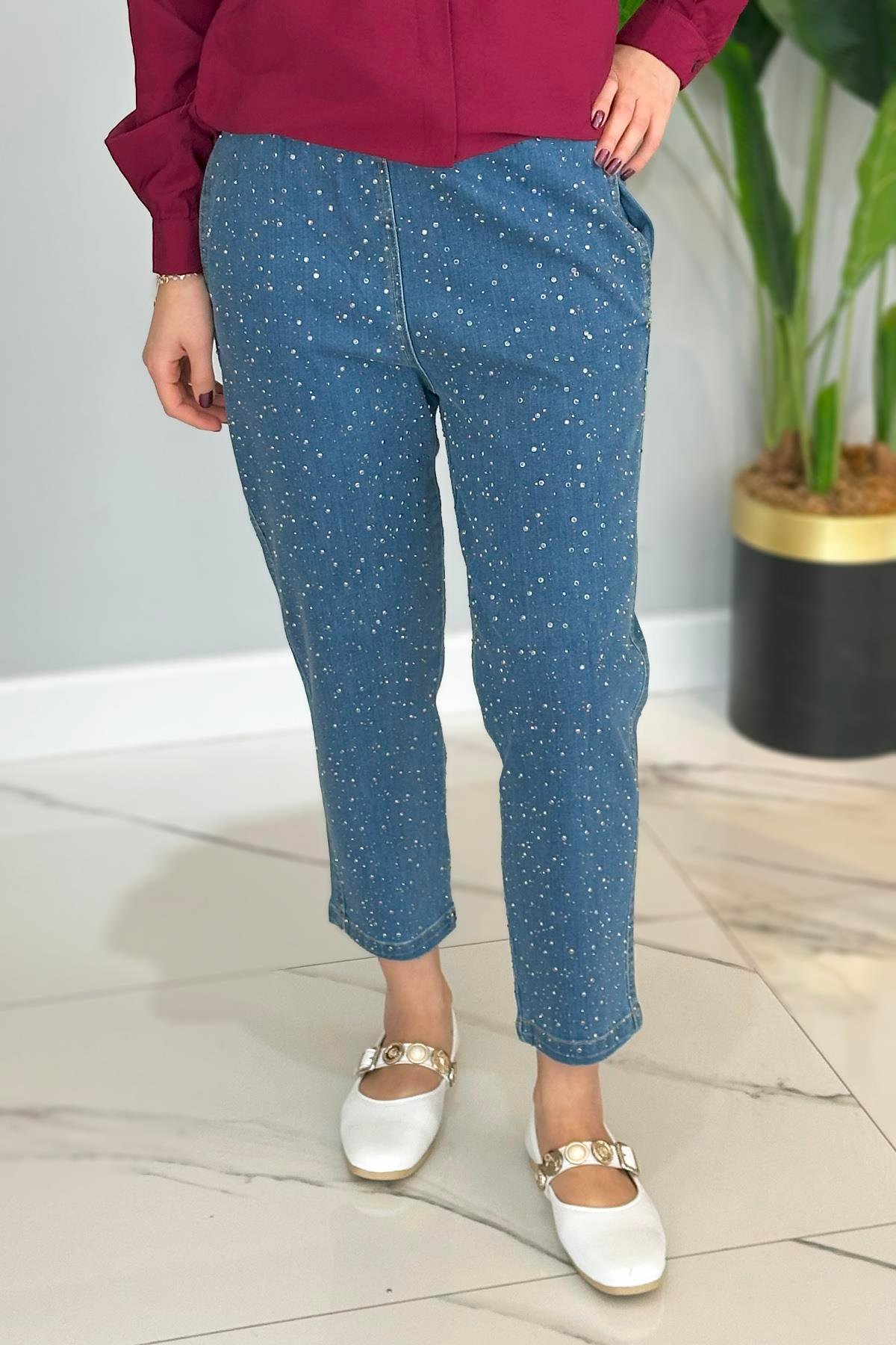 Missemramiss Taşlı Denim Pantolon 4810 Mavi