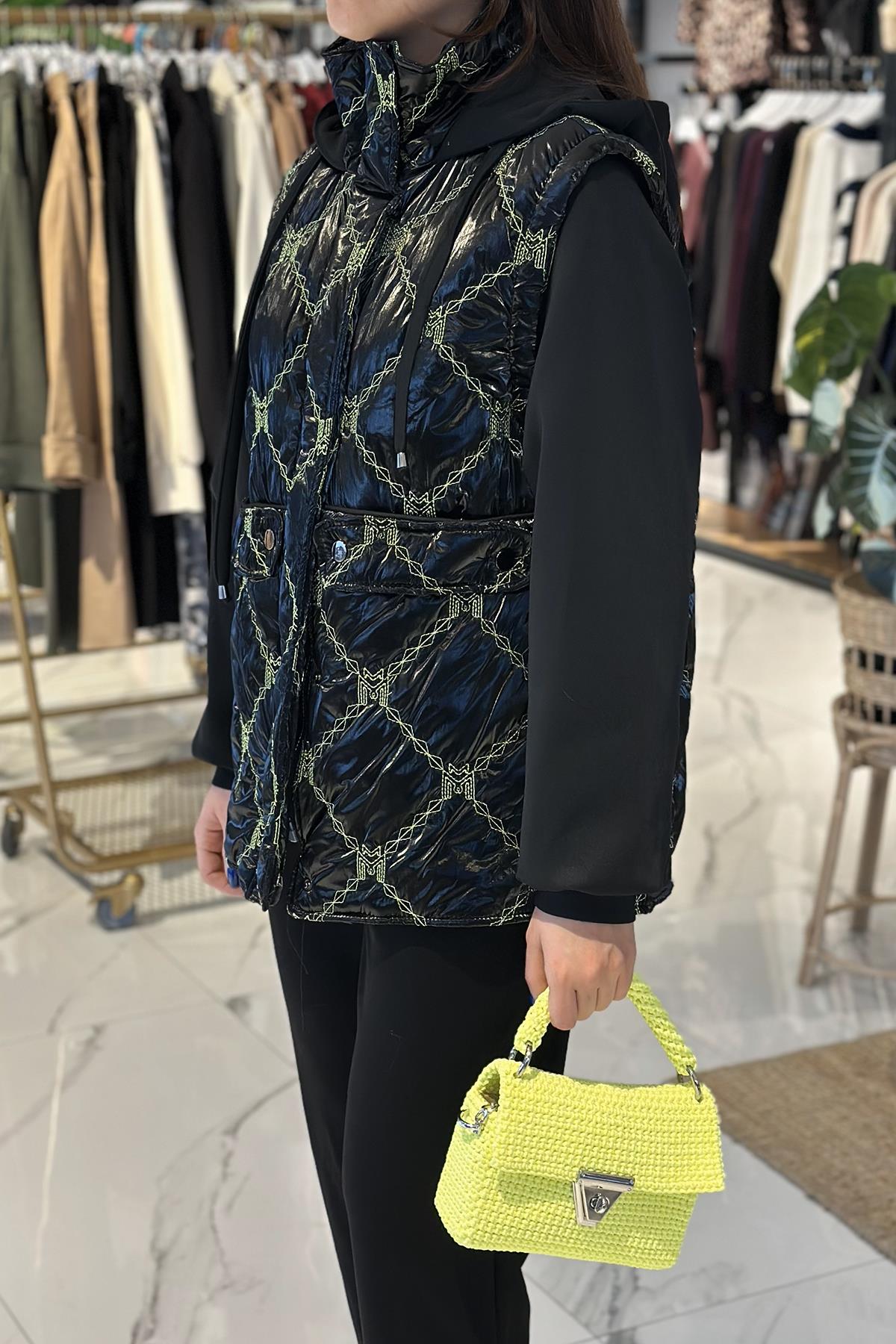Missemramiss Verde Kapitone Yeşil İşleme Mont 4683 Siyah