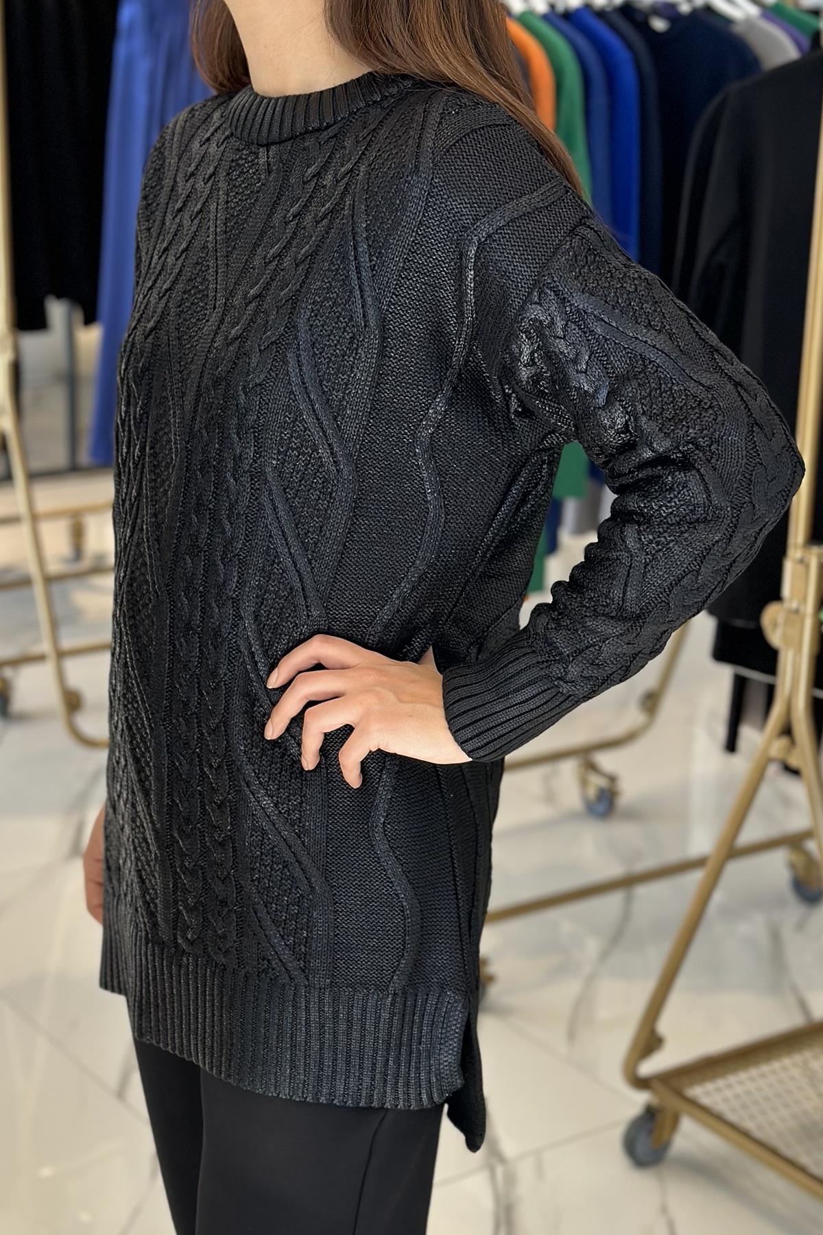 Missemramiss Viverre Varaklı Kazak Tunik 4571 Siyah