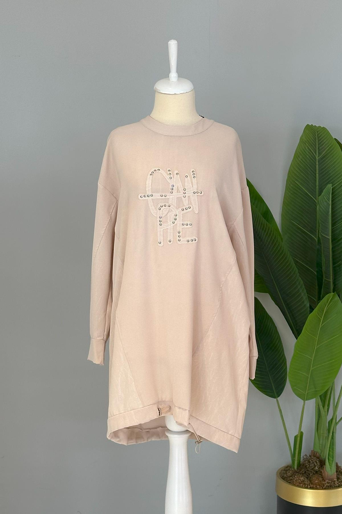 Nakış Detay Basic Tunik Sweat 10442 Bej