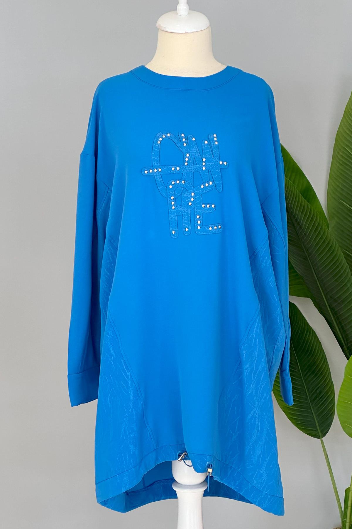 Nakış Detay Basic Tunik Sweat 10442 Mavi