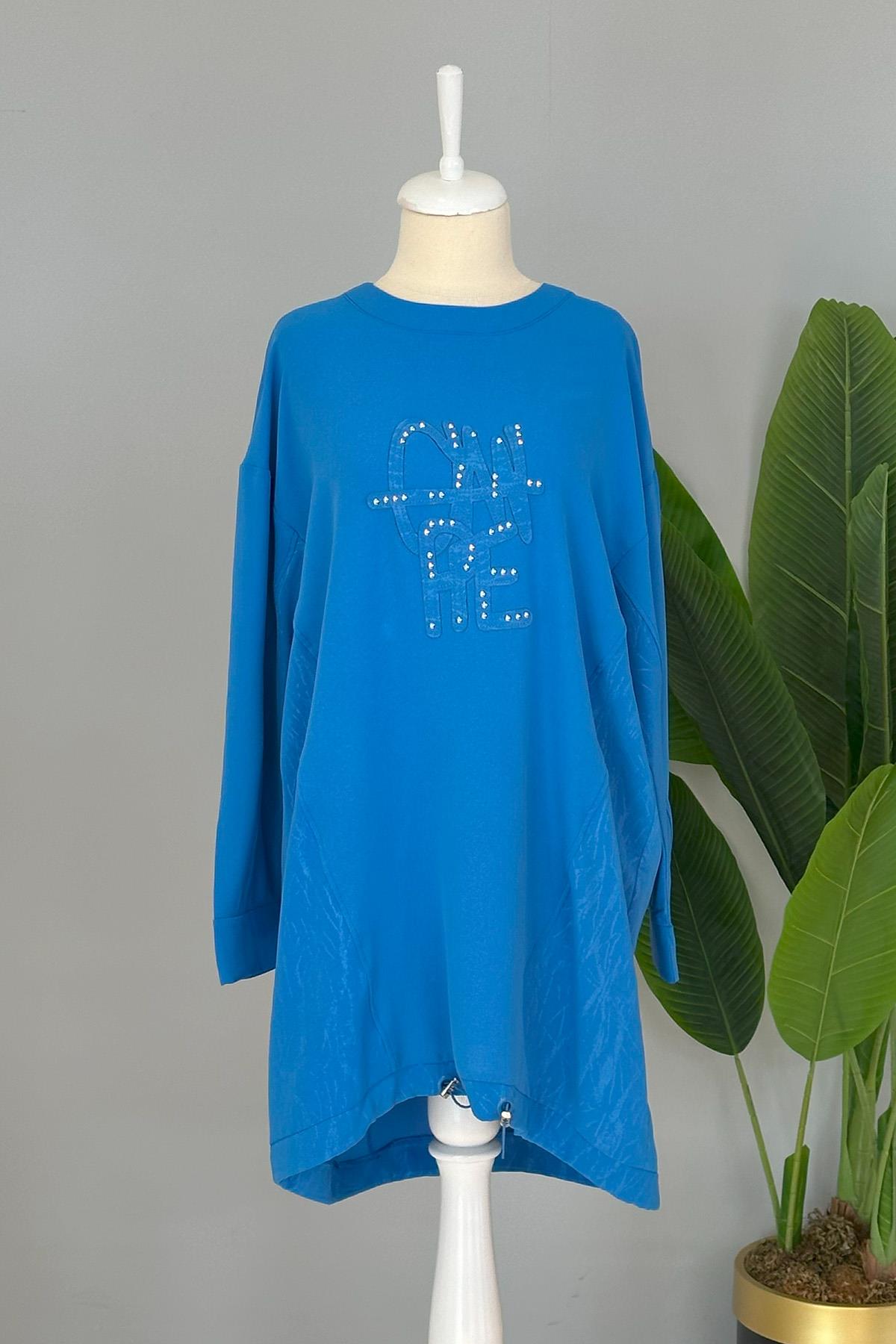 Nakış Detay Basic Tunik Sweat 10442 Mavi