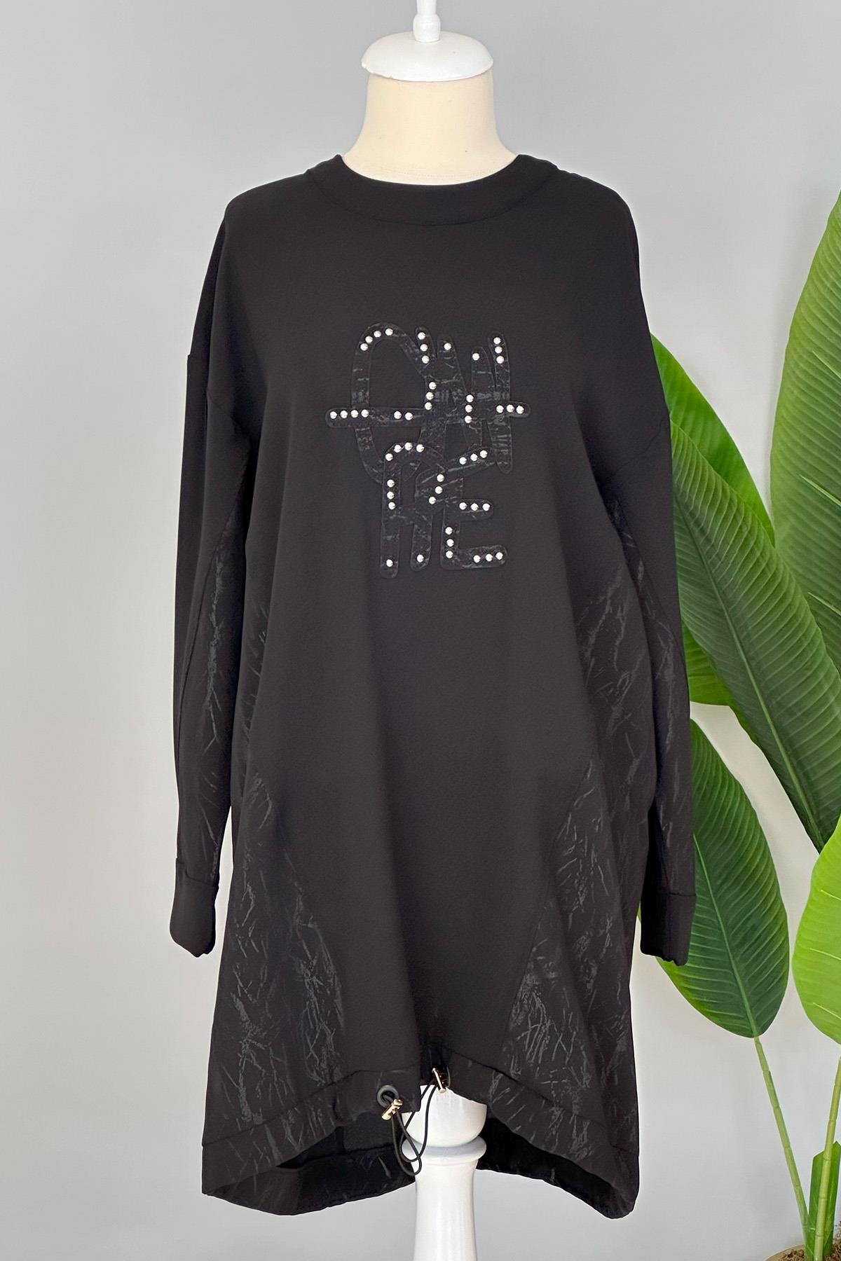 Nakış Detay Basic Tunik Sweat 10442 Siyah