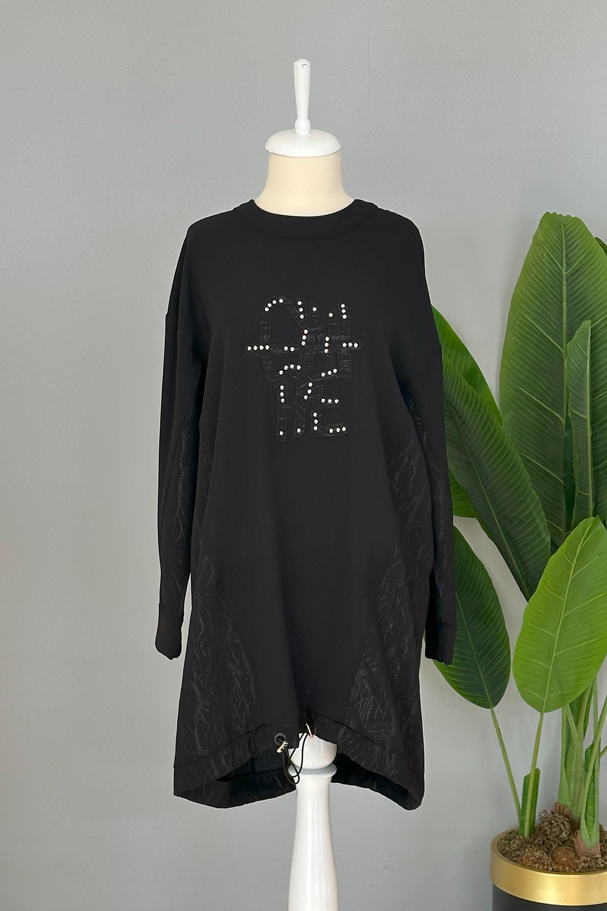 Nakış Detay Basic Tunik Sweat 10442 Siyah
