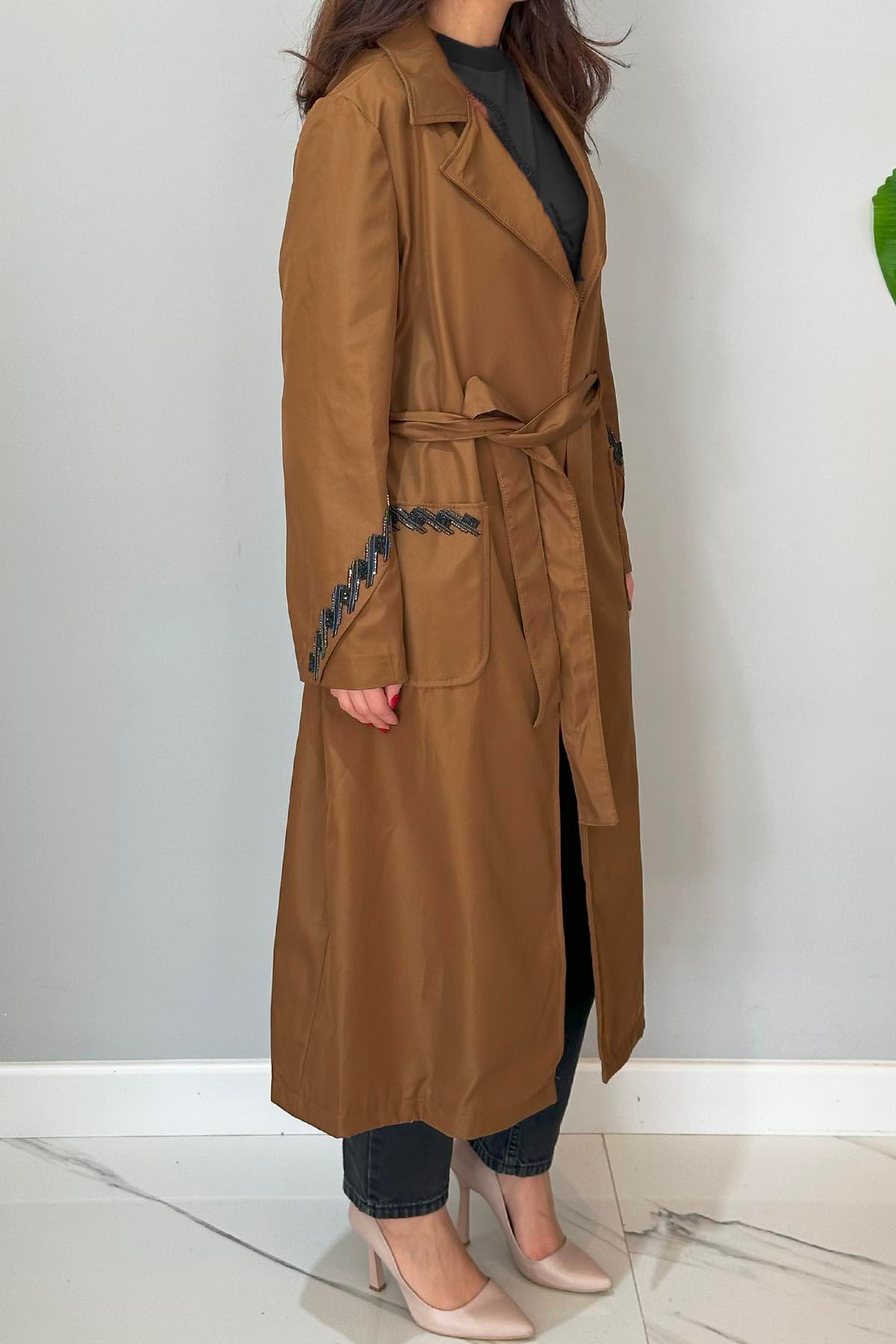 Nakış Detay Kap Ceket 17000 Taba