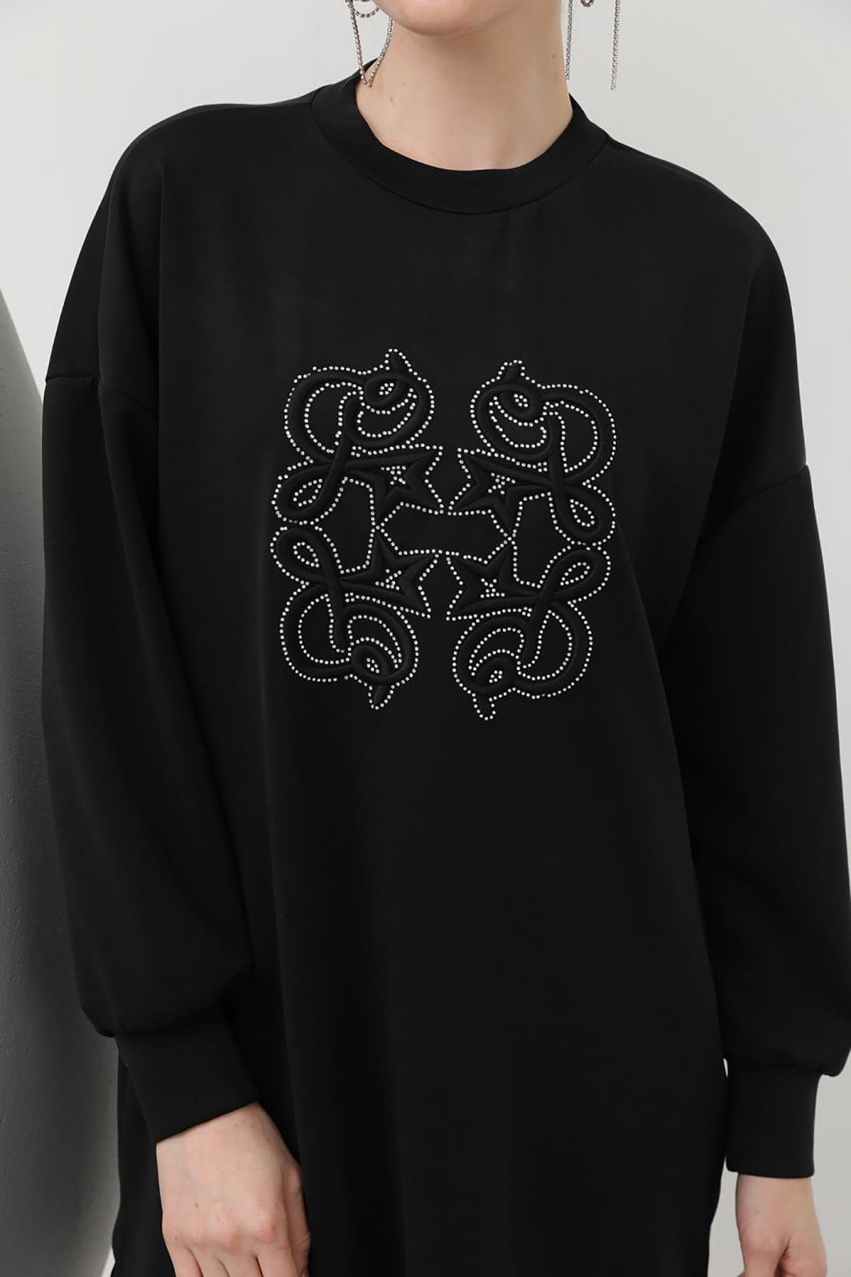 Nakış Detaylı Modal Tunik Sweat 10612 Siyah