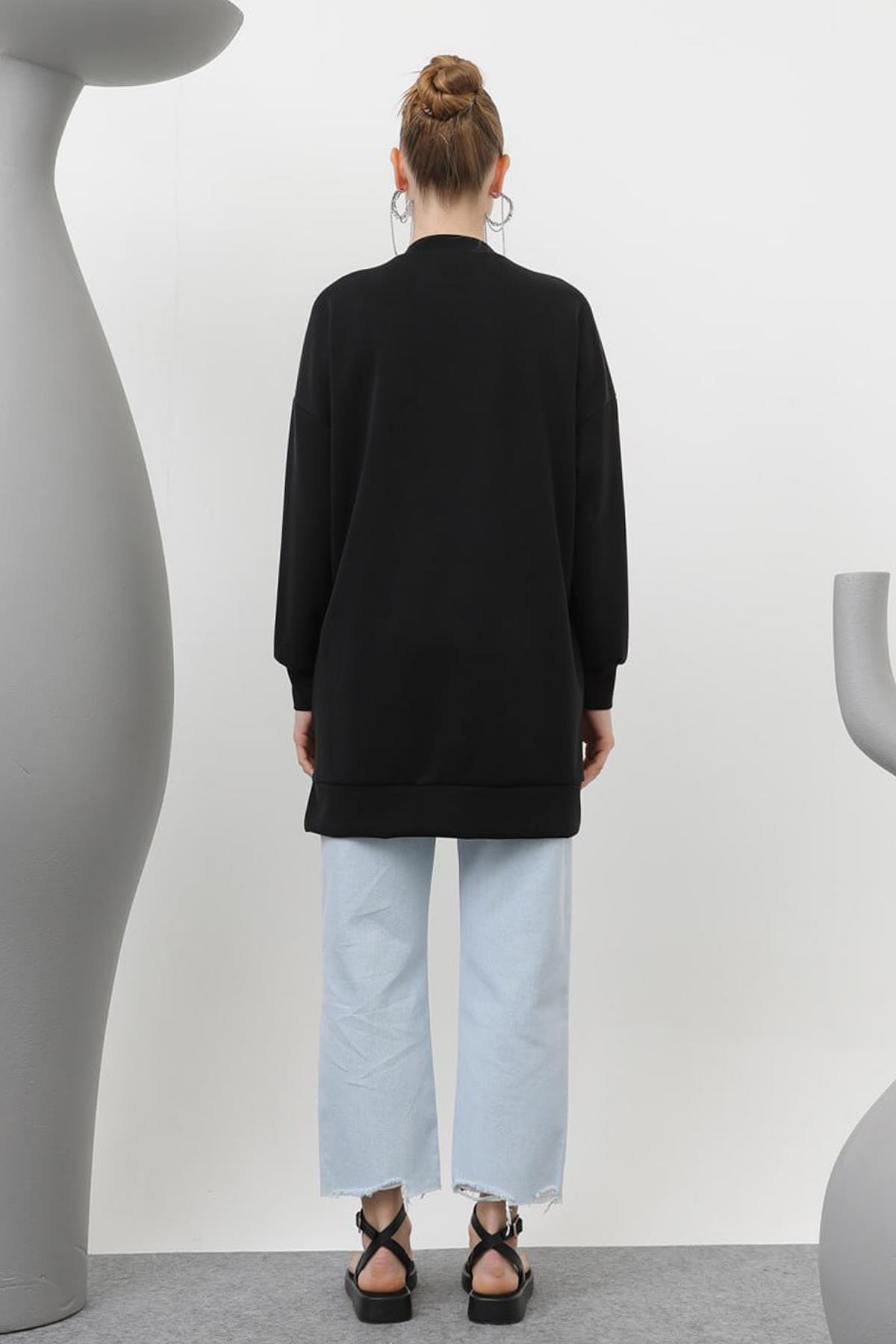 Nakış Detaylı Modal Tunik Sweat 10612 Siyah