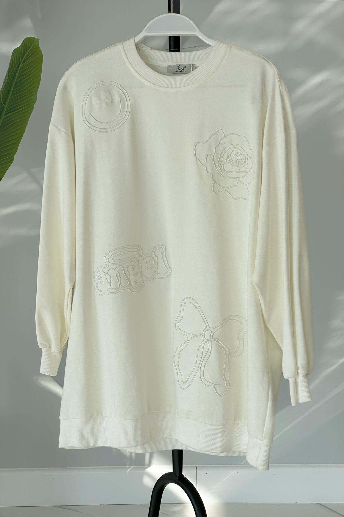Nakış Detaylı Sweat Tunik 31350 Ekru