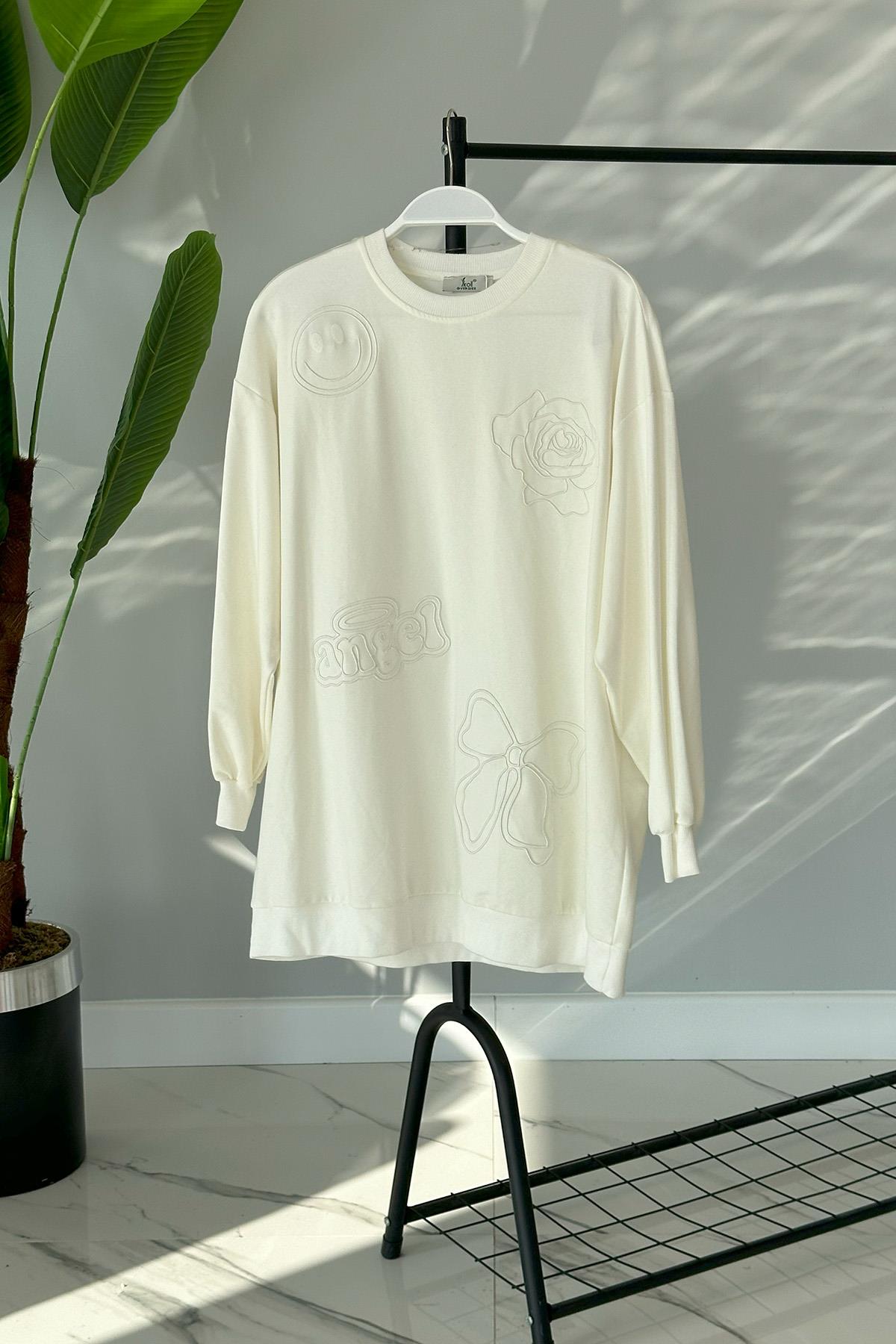 Nakış Detaylı Sweat Tunik 31350 Ekru