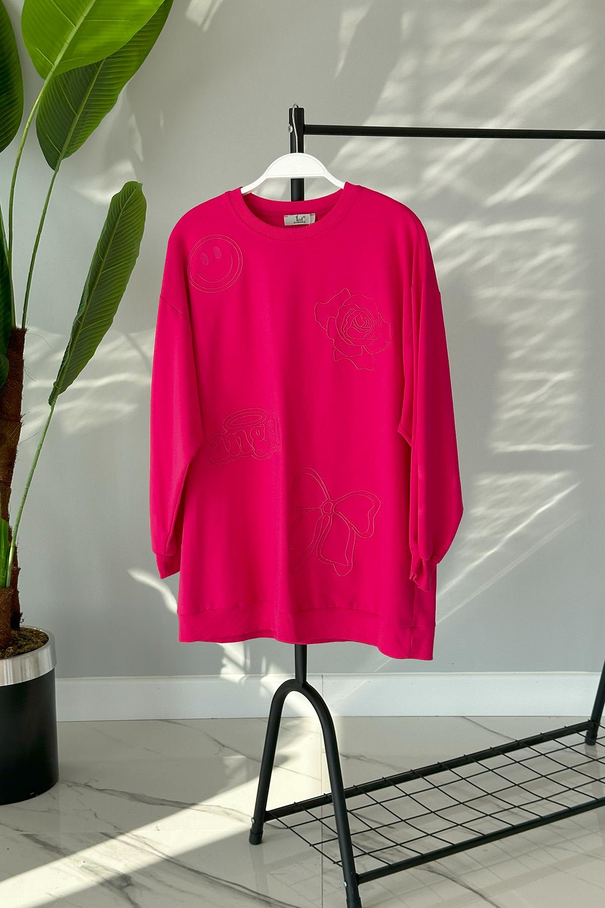 Nakış Detaylı Sweat Tunik 31350 Fuşya