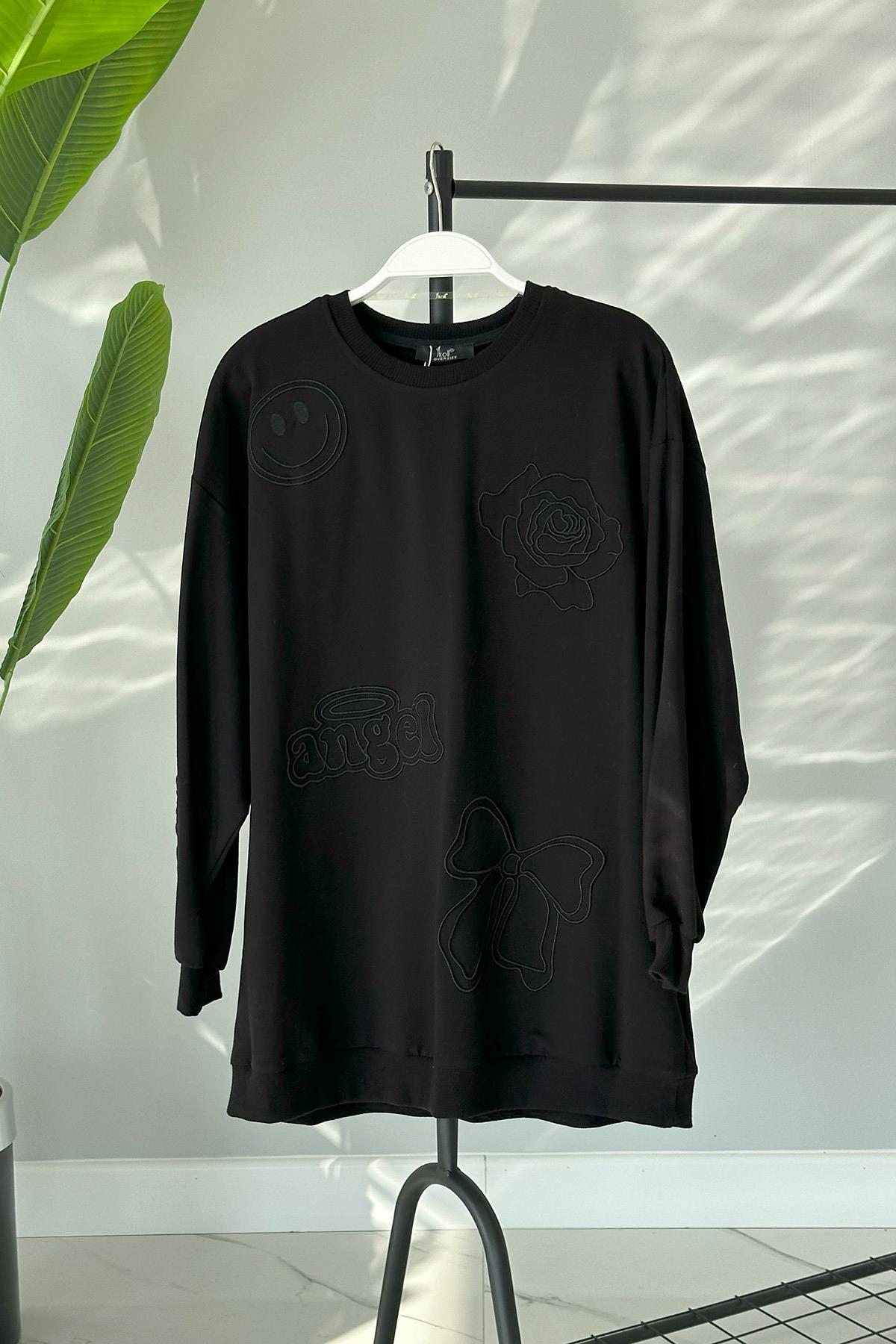 Nakış Detaylı Sweat Tunik 31350 Siyah