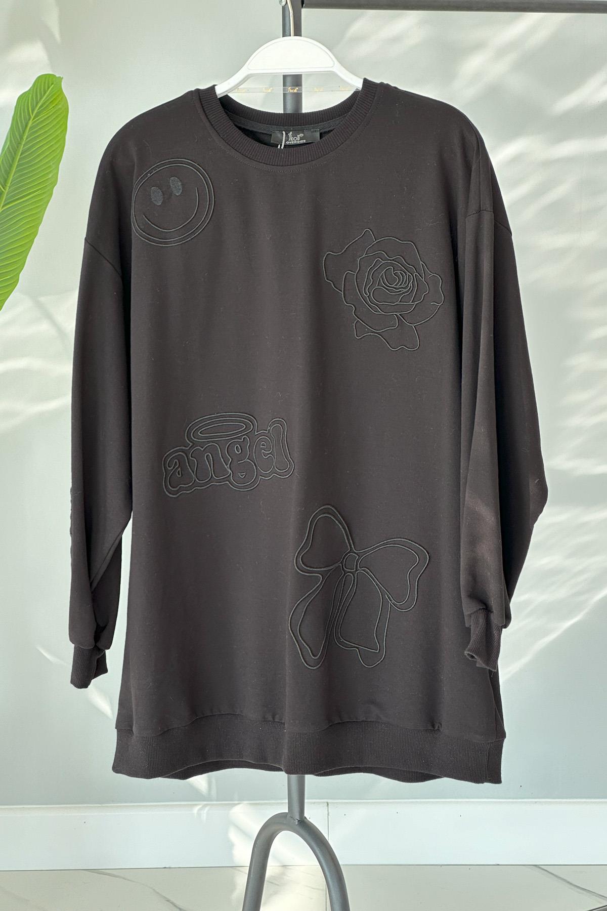 Nakış Detaylı Sweat Tunik 31350 Siyah
