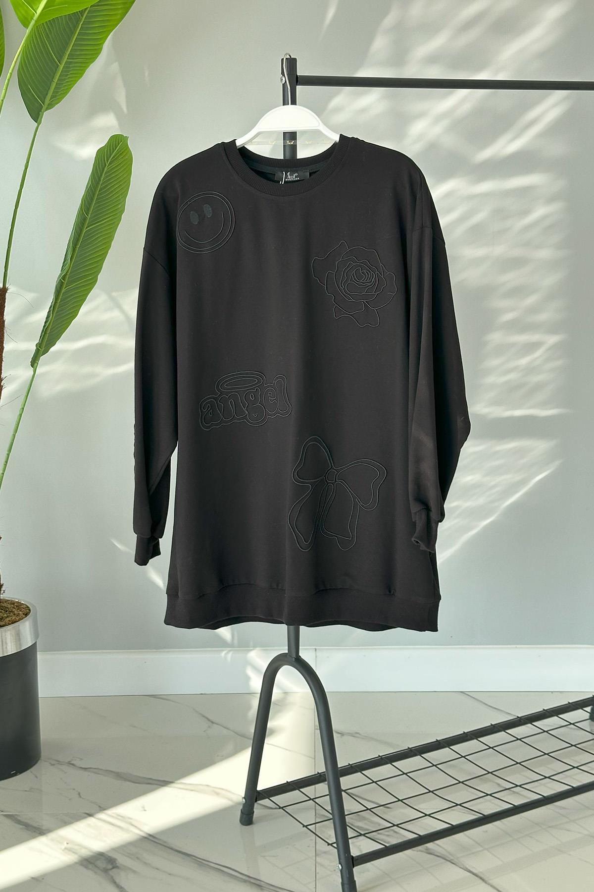 Nakış Detaylı Sweat Tunik 31350 Siyah