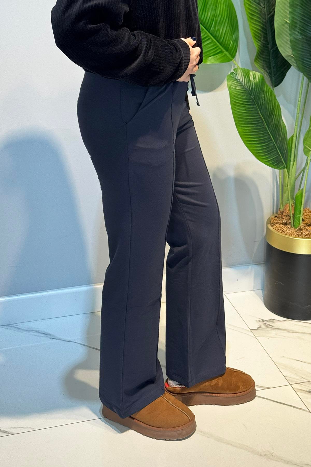 Nervür Dikiş Beli Lastikli Bağcıklı Pantolon 1887 Antrasit