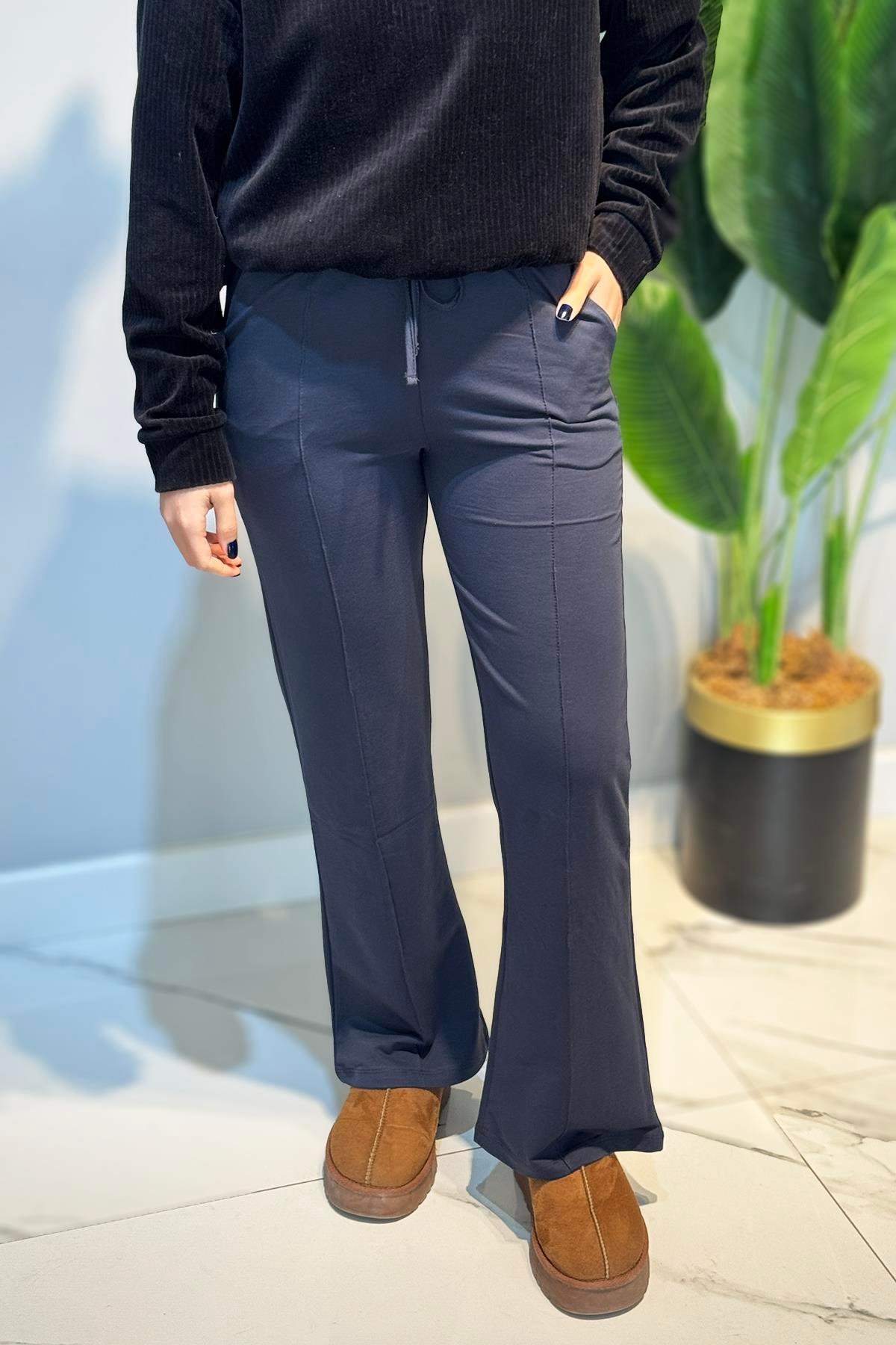 Nervür Dikiş Beli Lastikli Bağcıklı Pantolon 1887 Antrasit