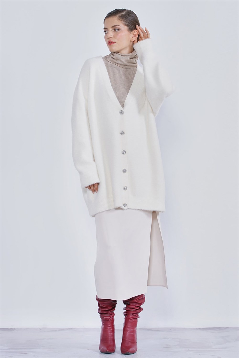 Nuss Angora Basic Hırka Renkli