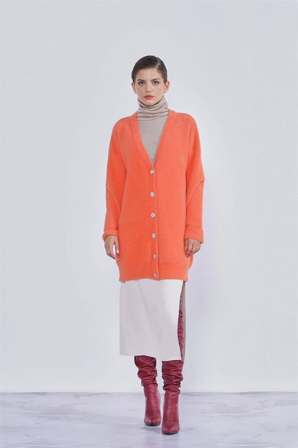 Nuss Angora Basic Hırka Renkli