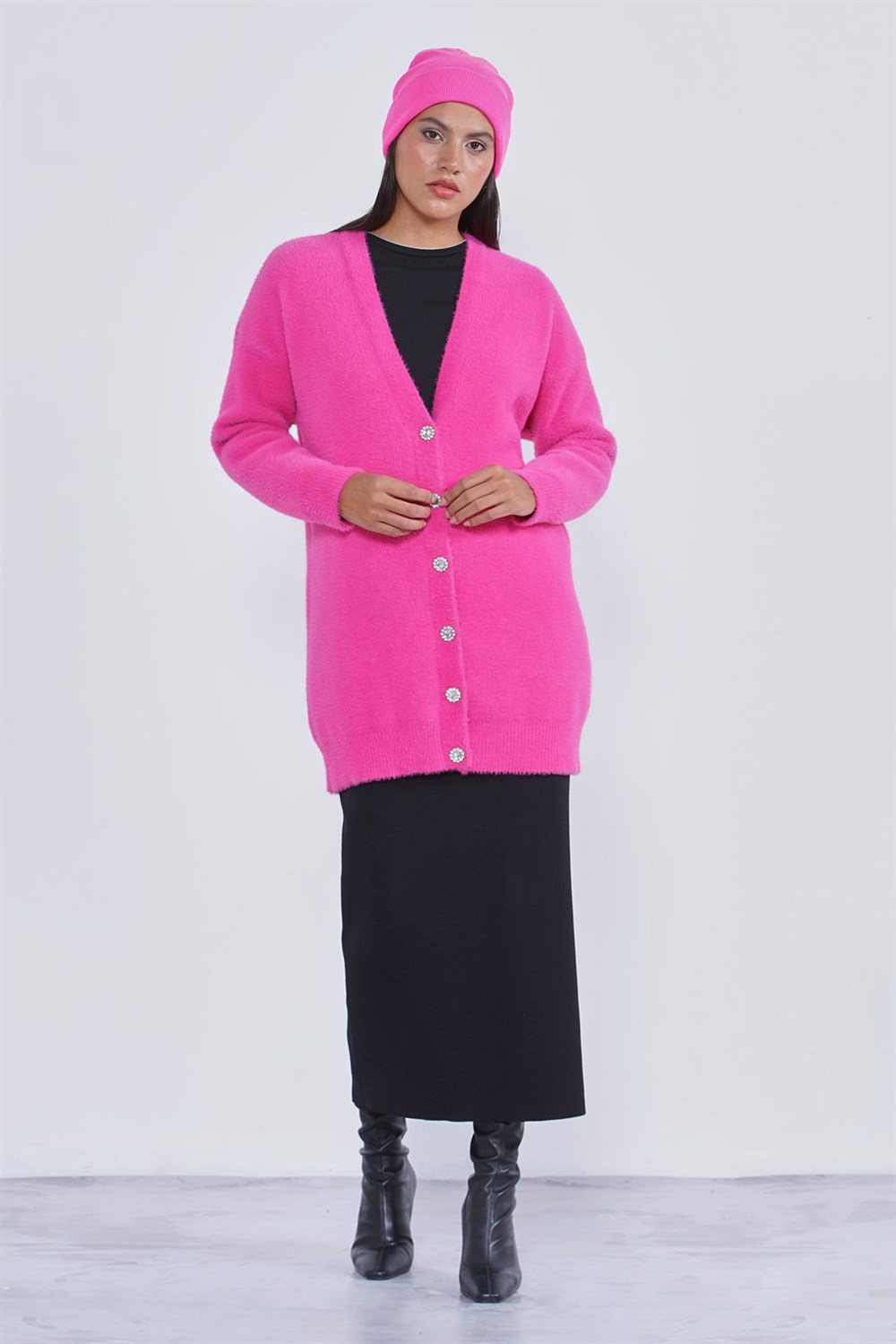 Nuss Angora Basic Hırka Renkli
