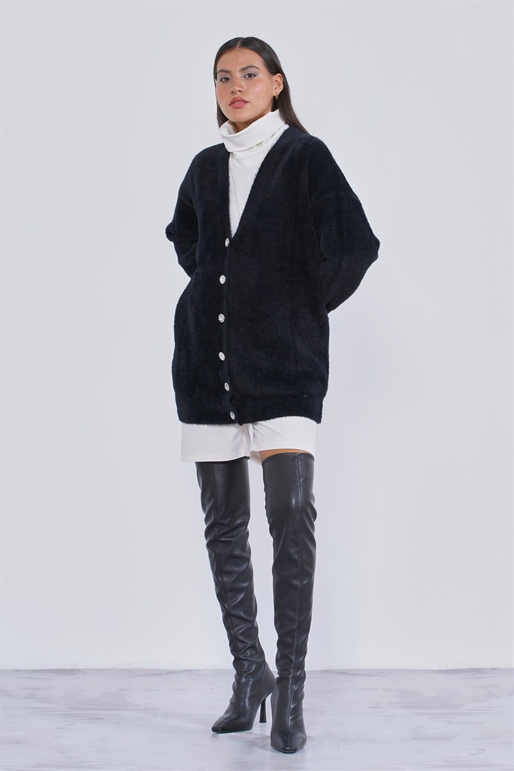 Nuss Angora Basic Hırka Renkli
