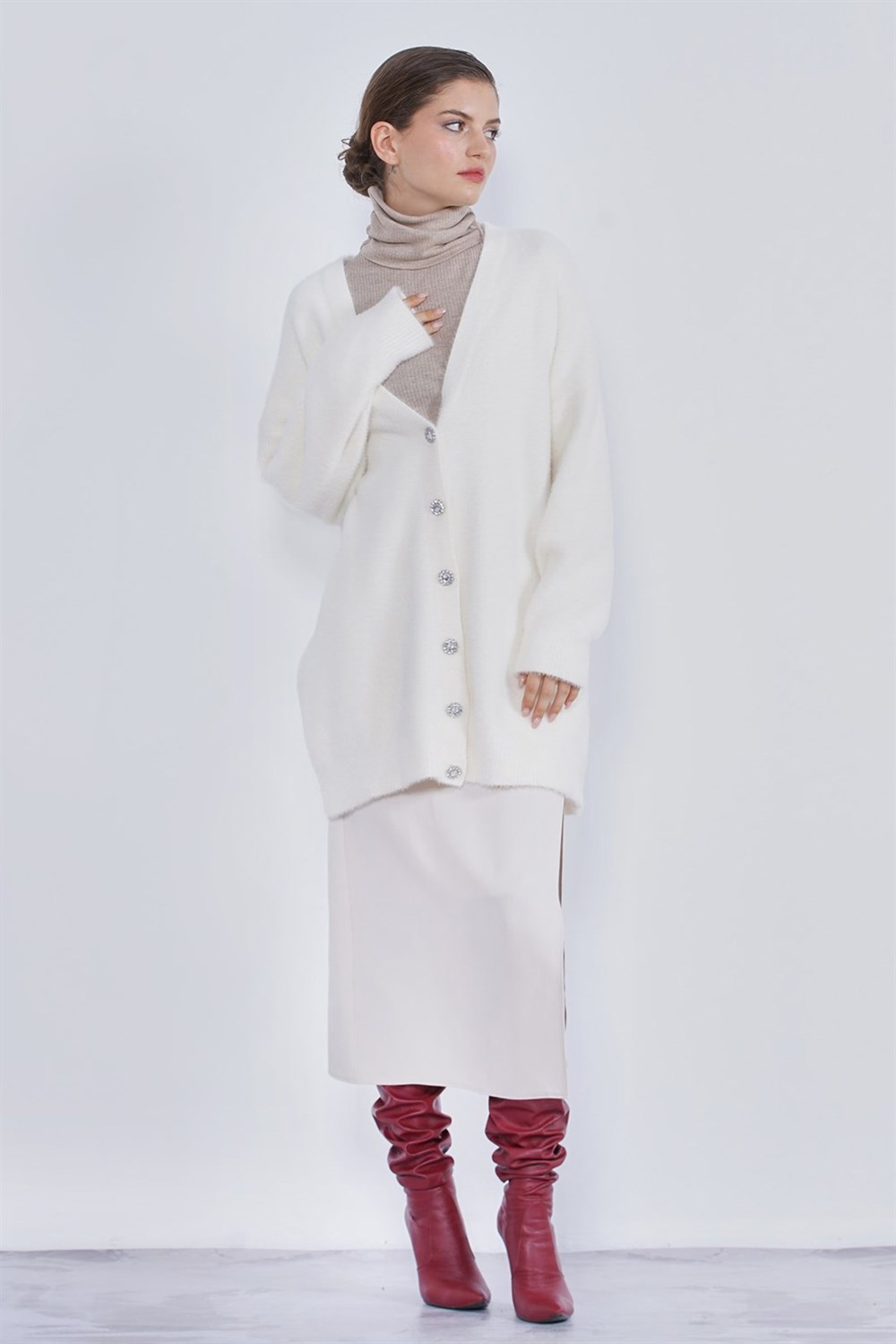 Nuss Angora Basic Hırka Renkli