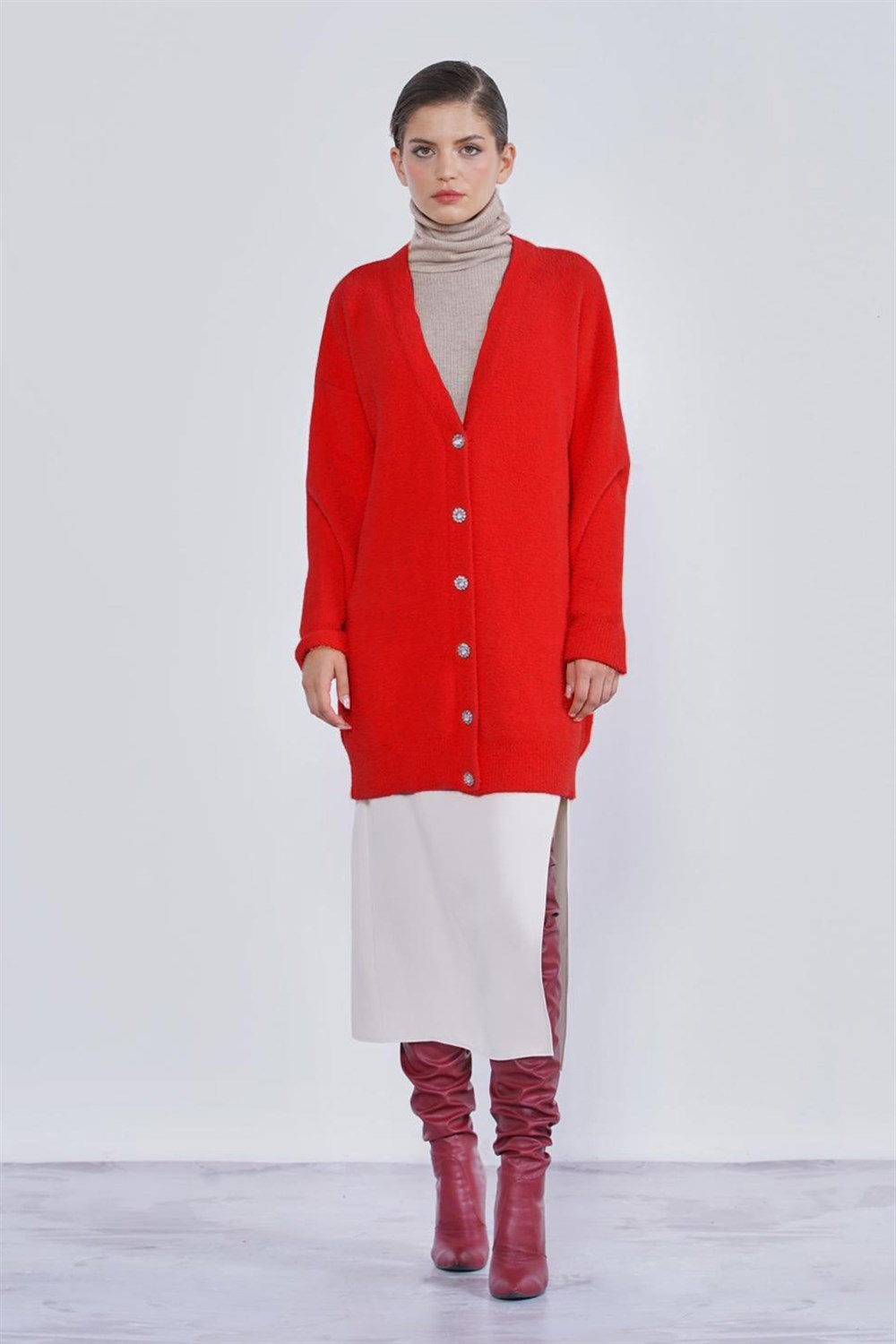 Nuss Angora Basic Hırka Renkli