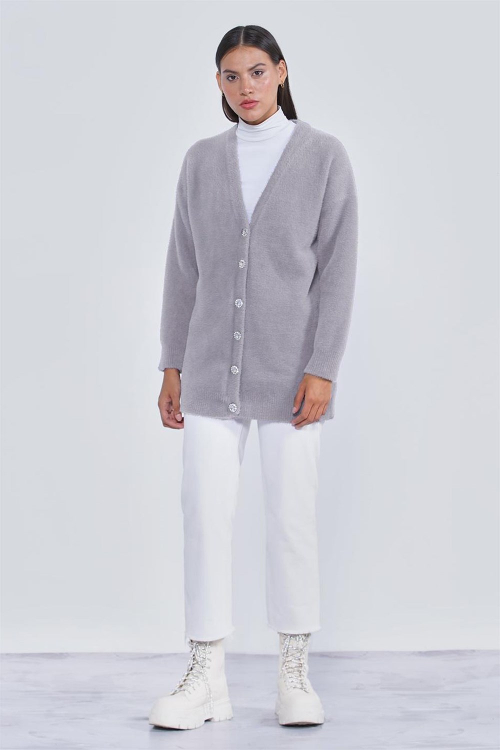 Nuss Angora Basic Hırka Renkli