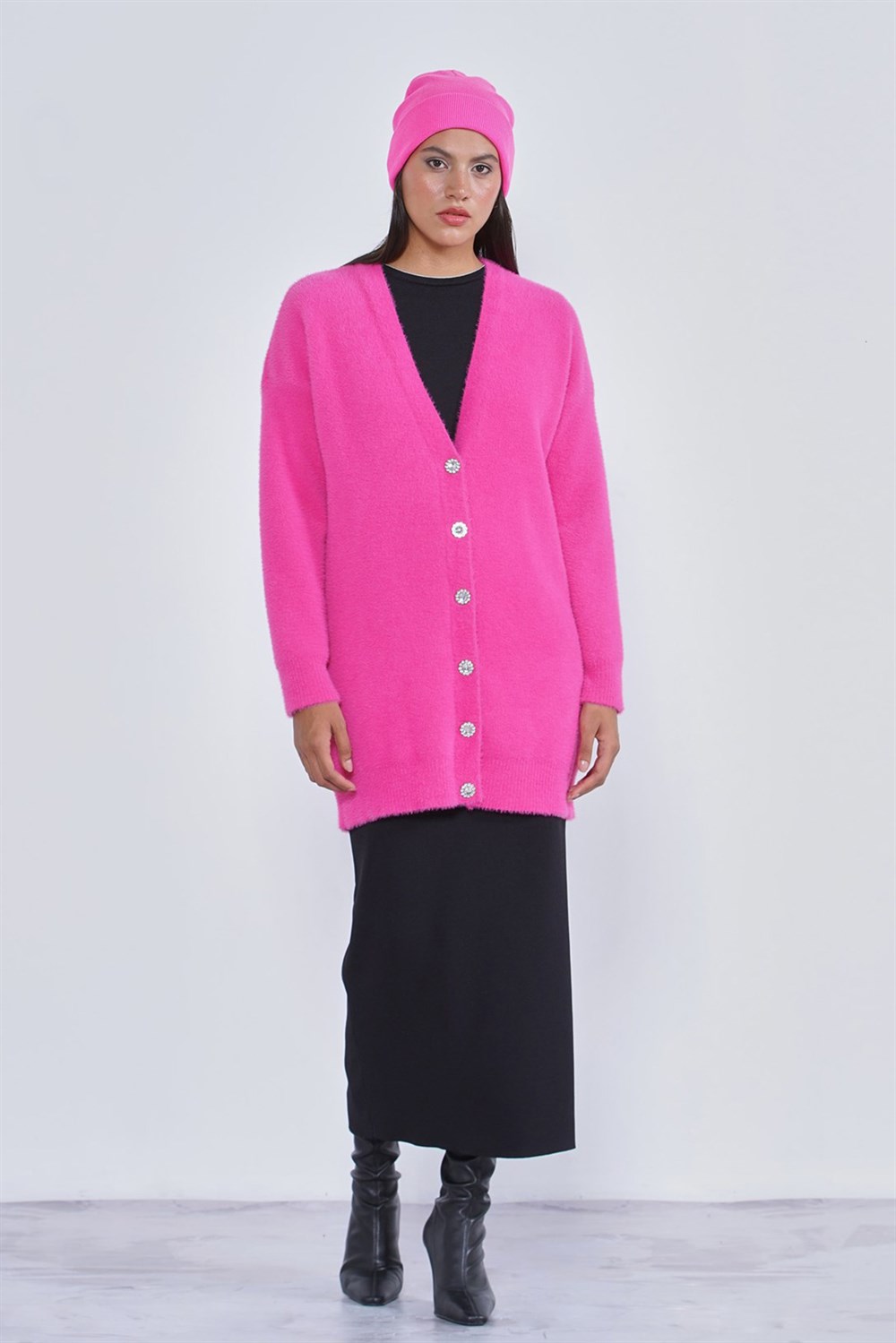 Nuss Angora Basic Hırka Renkli