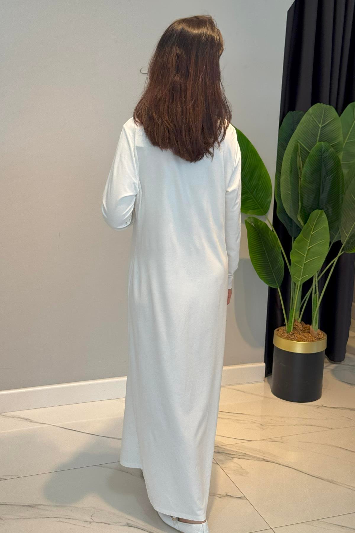 Nuss Basic Uzun Kol Elbise 2059 Ekru