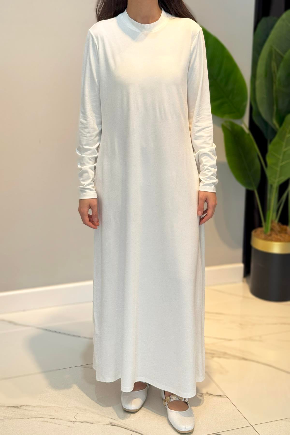 Nuss Basic Uzun Kol Elbise 2059 Ekru