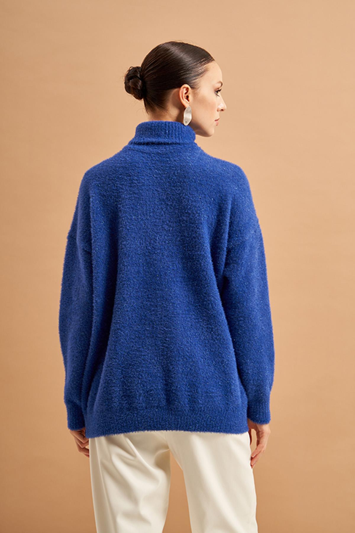 Nuss Boğazlı Simli Angora Kazak 203 Saks