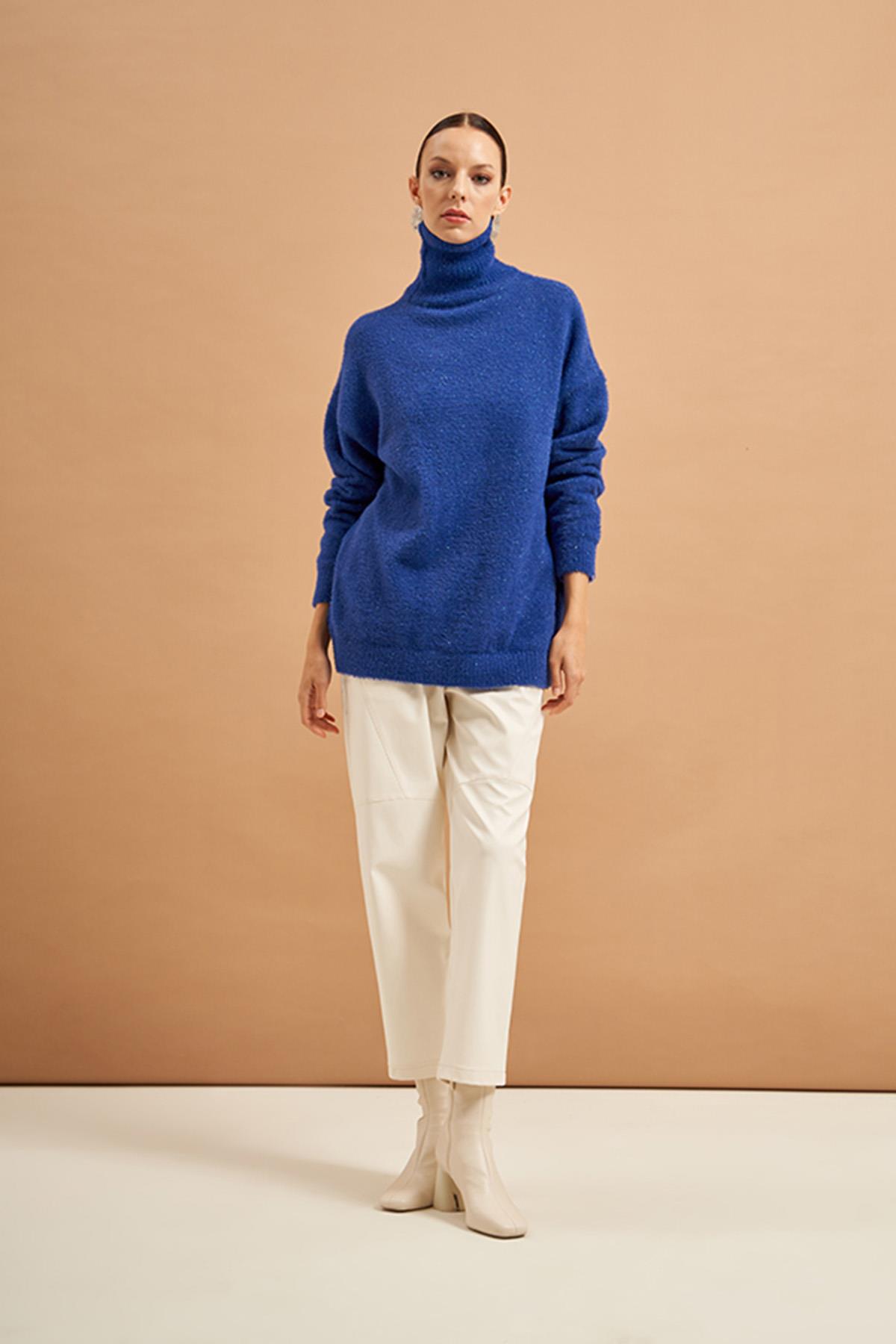 Nuss Boğazlı Simli Angora Kazak 203 Saks