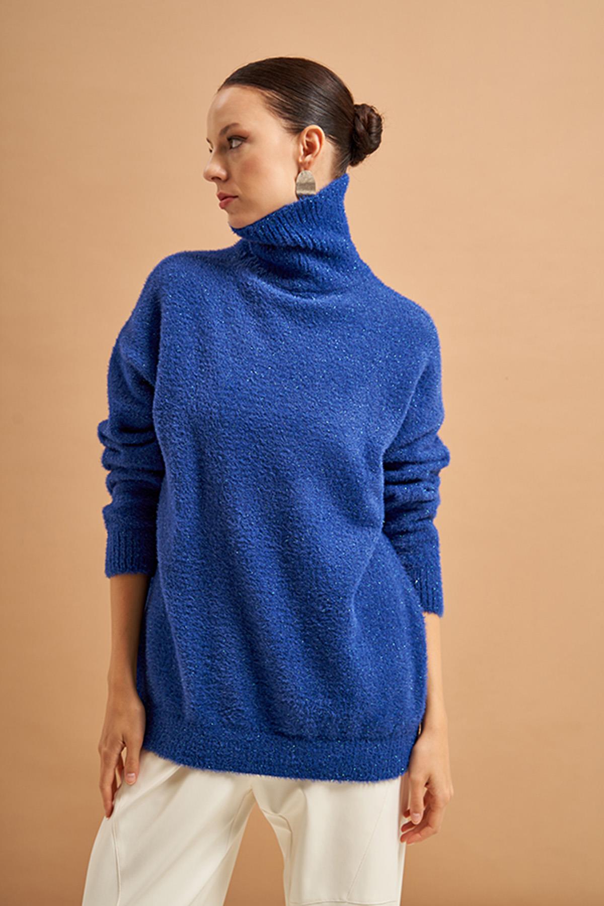 Nuss Boğazlı Simli Angora Kazak 203 Saks