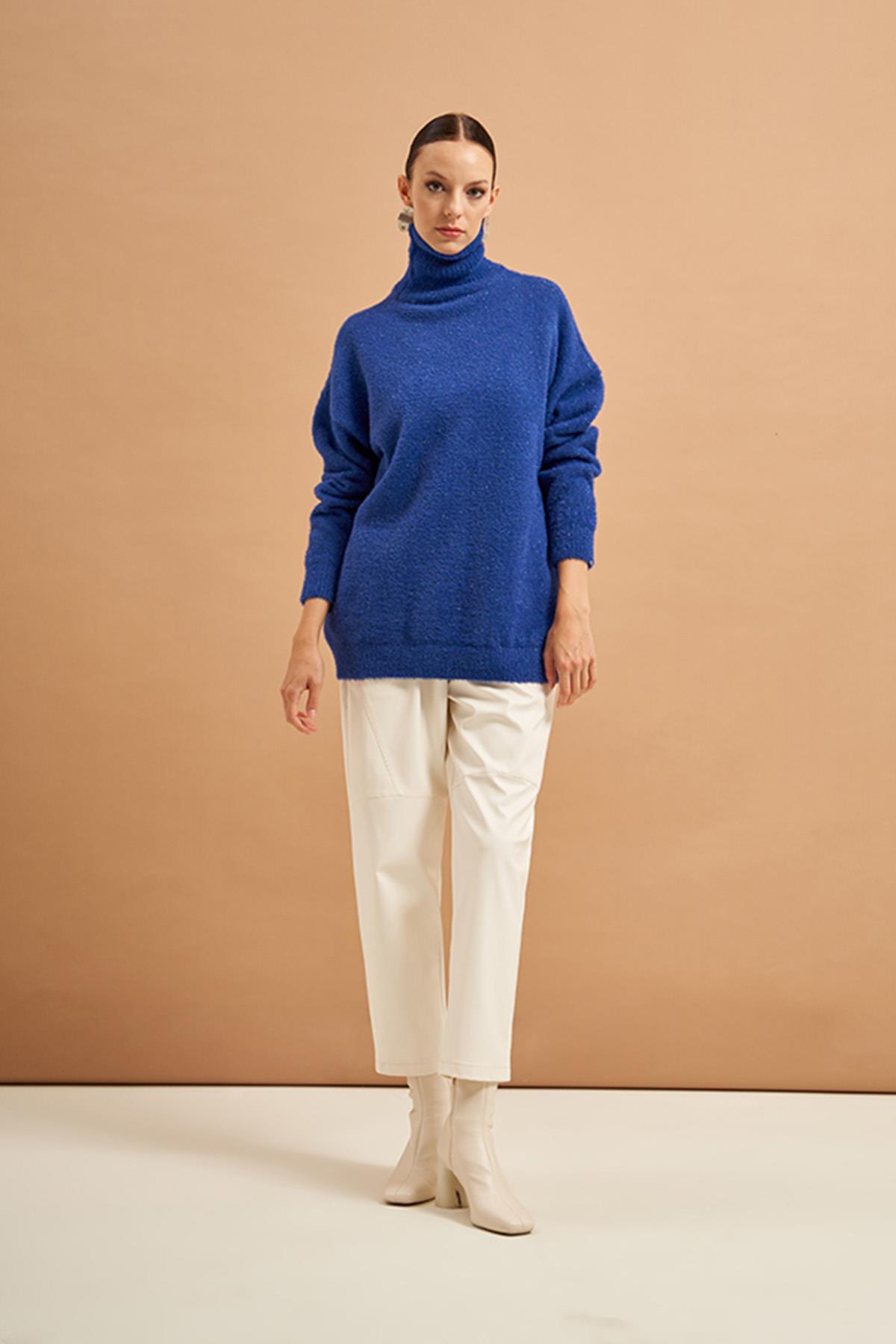 Nuss Boğazlı Simli Angora Kazak 203 Saks