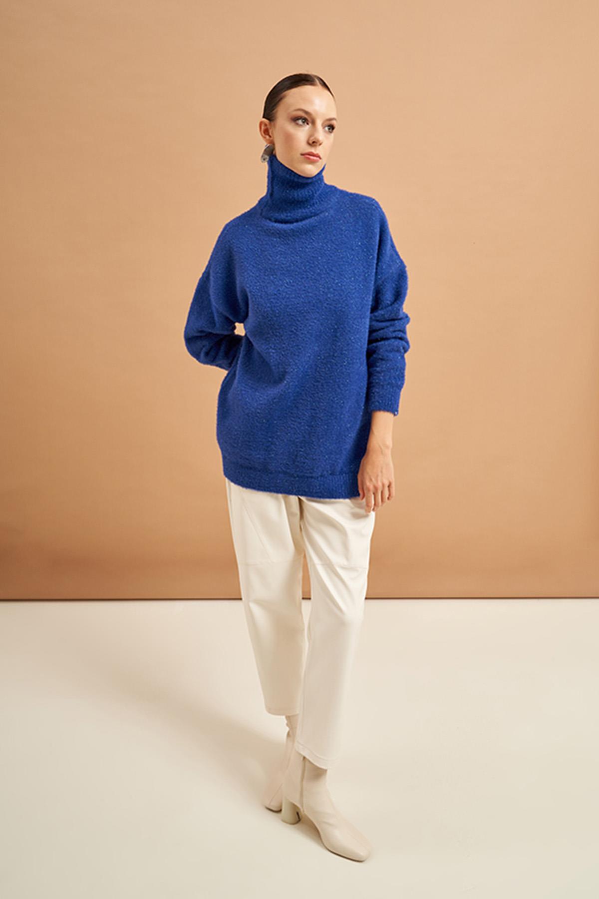 Nuss Boğazlı Simli Angora Kazak 203 Saks