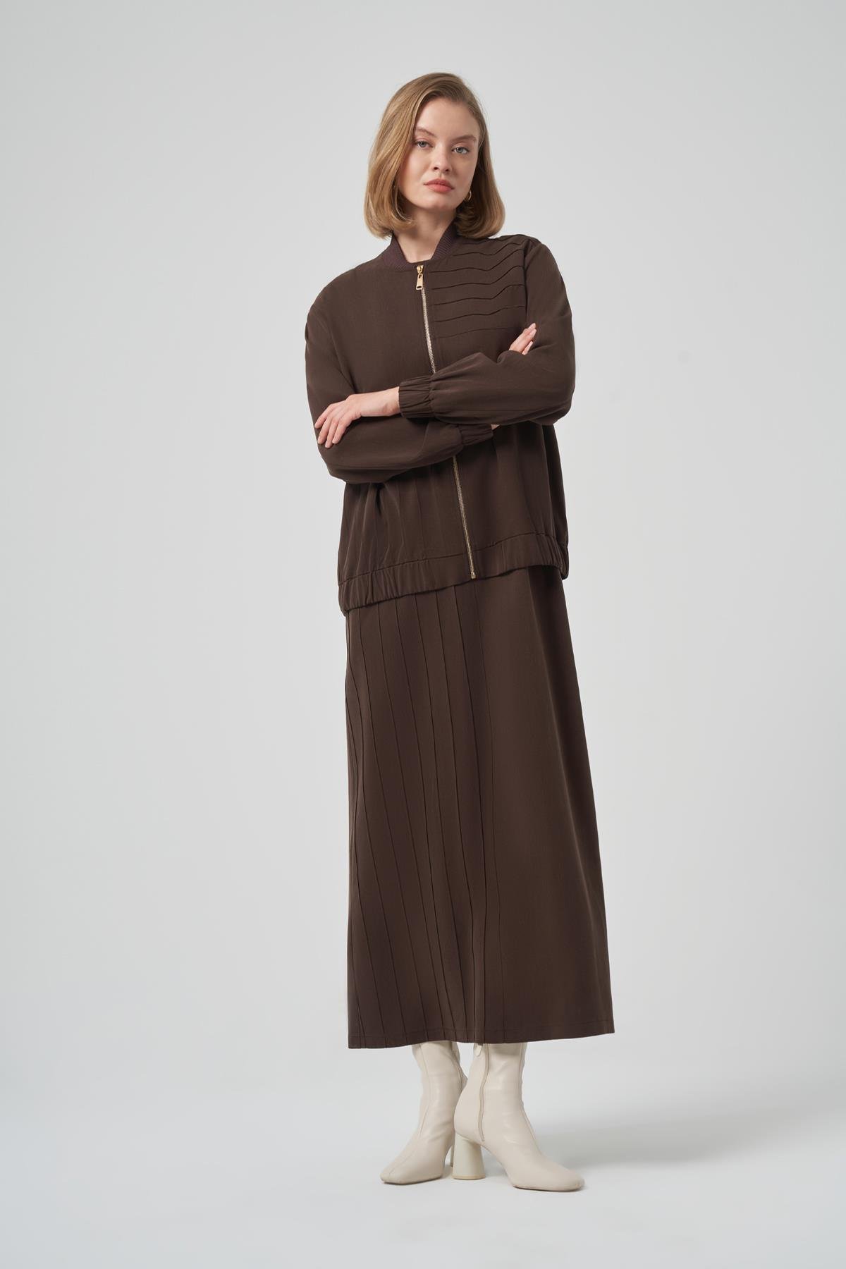 Nuss Bomber Ceket Elbise Takım 1036 Kahverengi