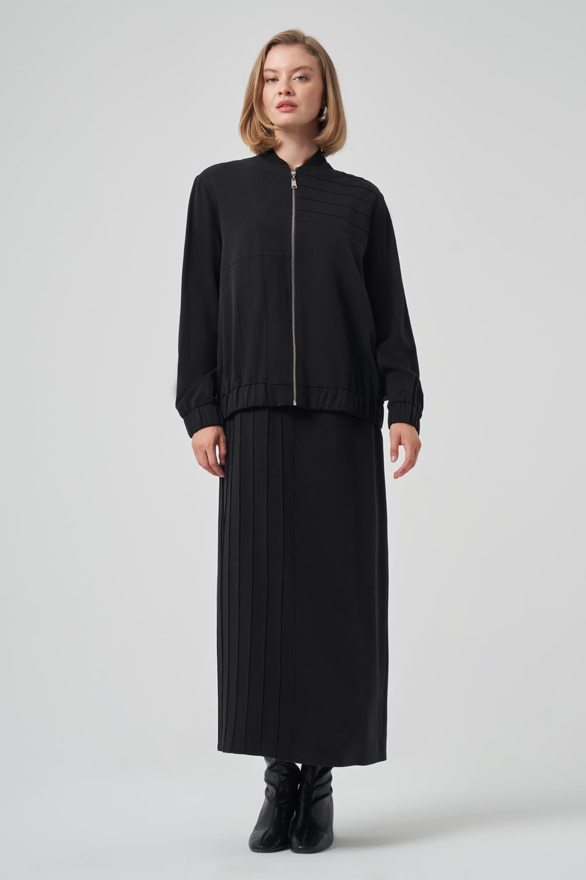 Nuss Bomber Ceket Elbise Takım 1036 Siyah