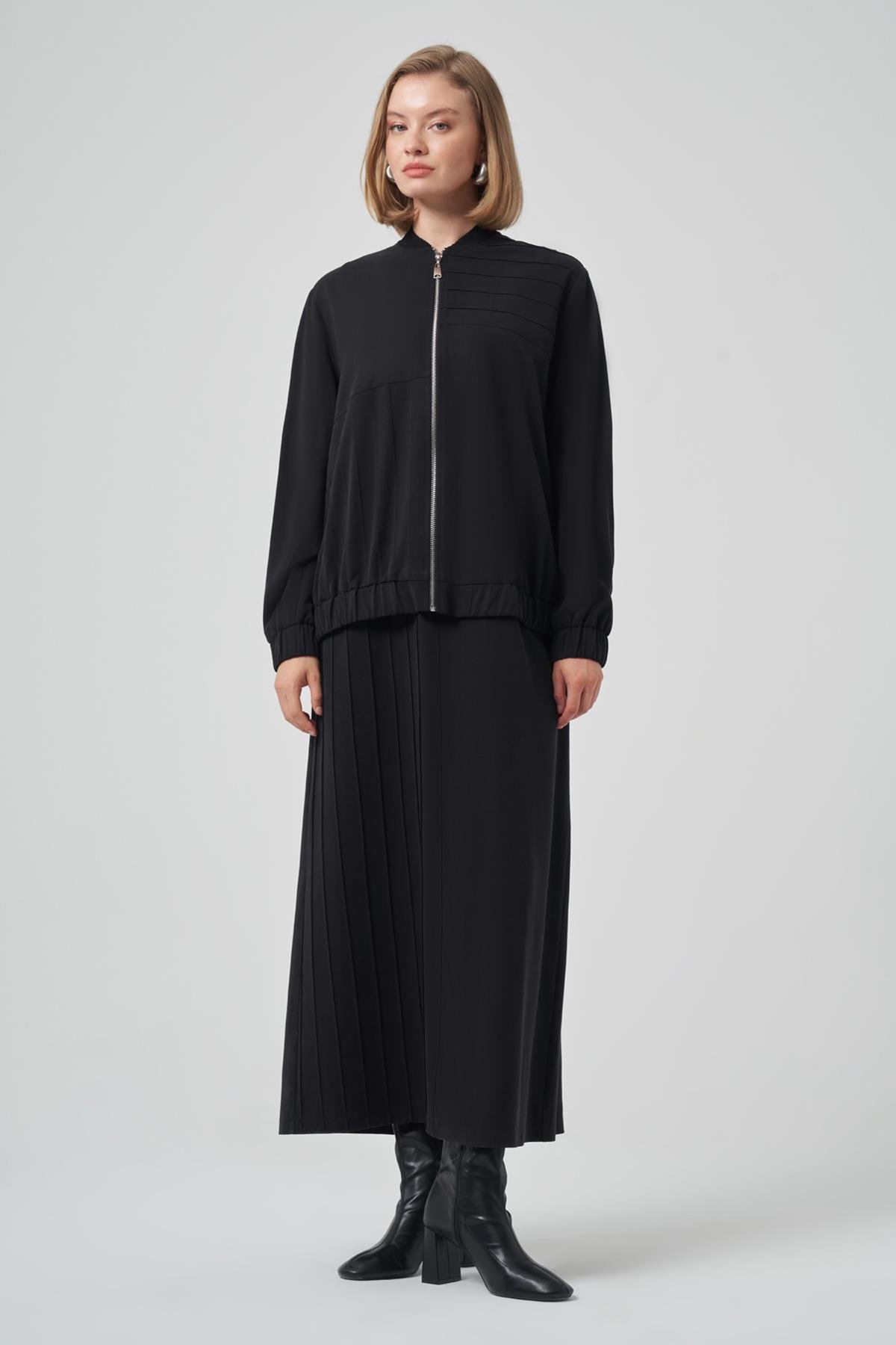 Nuss Bomber Ceket Elbise Takım 1036 Siyah